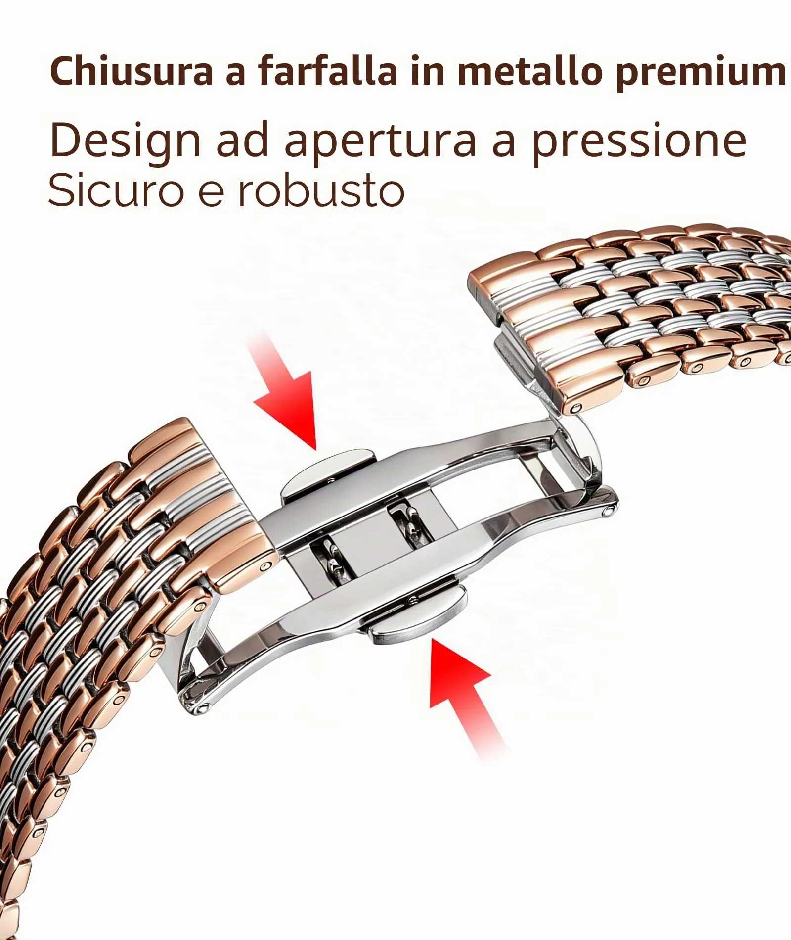 BINLUN Cinturino per Orologio in Acciaio Inossidabile Maglie Ultra Sottili Cinturini Leggero per Orologio Braccialetti di Ricambio Lucidati per Uomo Donna(22mm Argento e Oro Rosa) - immagine 2