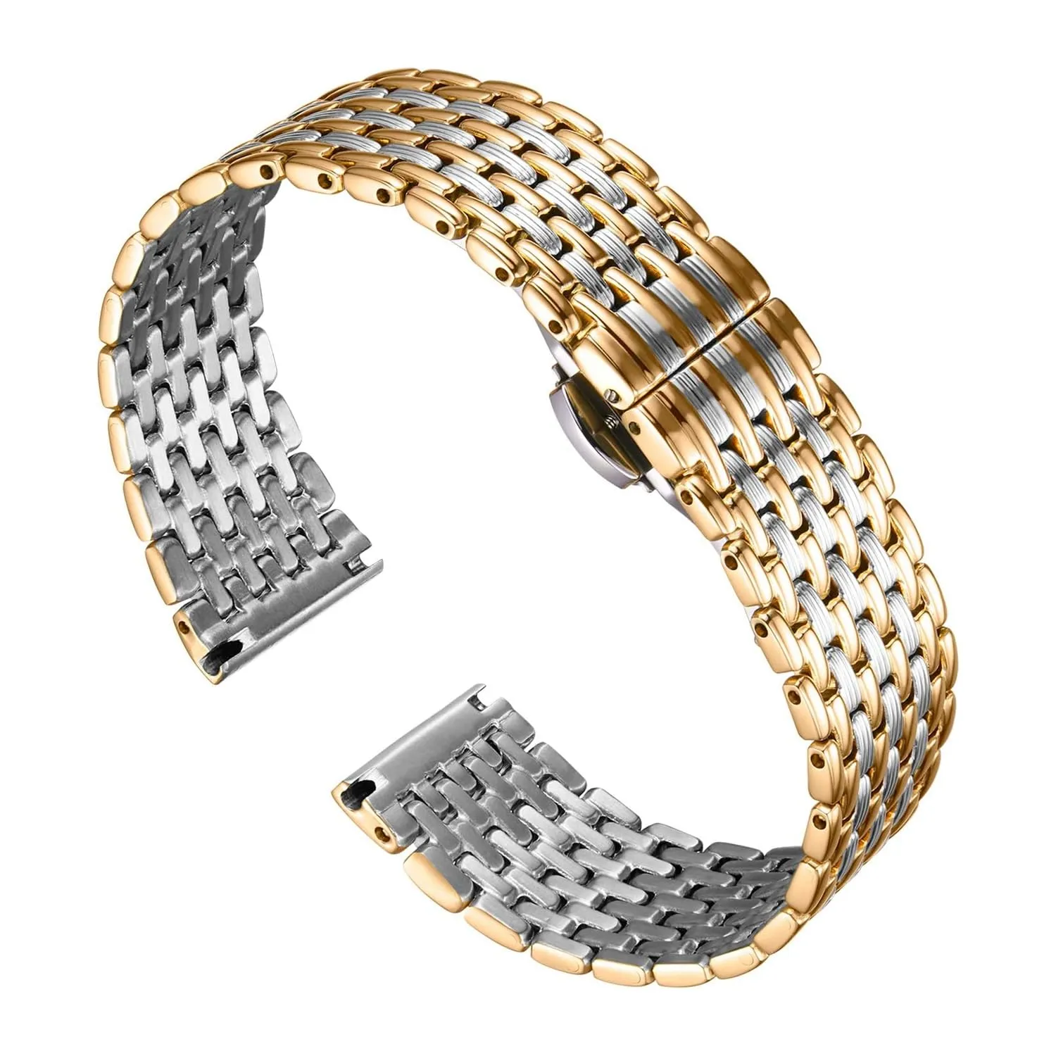 BINLUN Cinturino per Orologio in Acciaio Inossidabile Maglie Ultra Sottili Cinturini Leggero per Orologio Braccialetti di Ricambio Lucidati per Uomo Donna(14mm Argento e Oro) - immagine 1