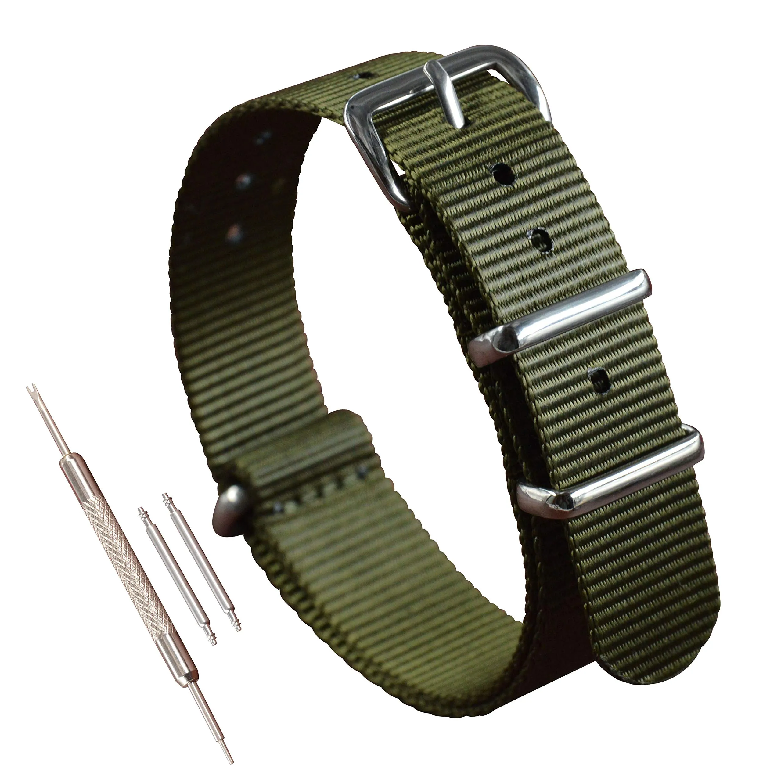 MZBUTIQ 12mm Verde Cinturino Orologio Nylon Donna Fibbia Lucida 4 Anelli - immagine 1