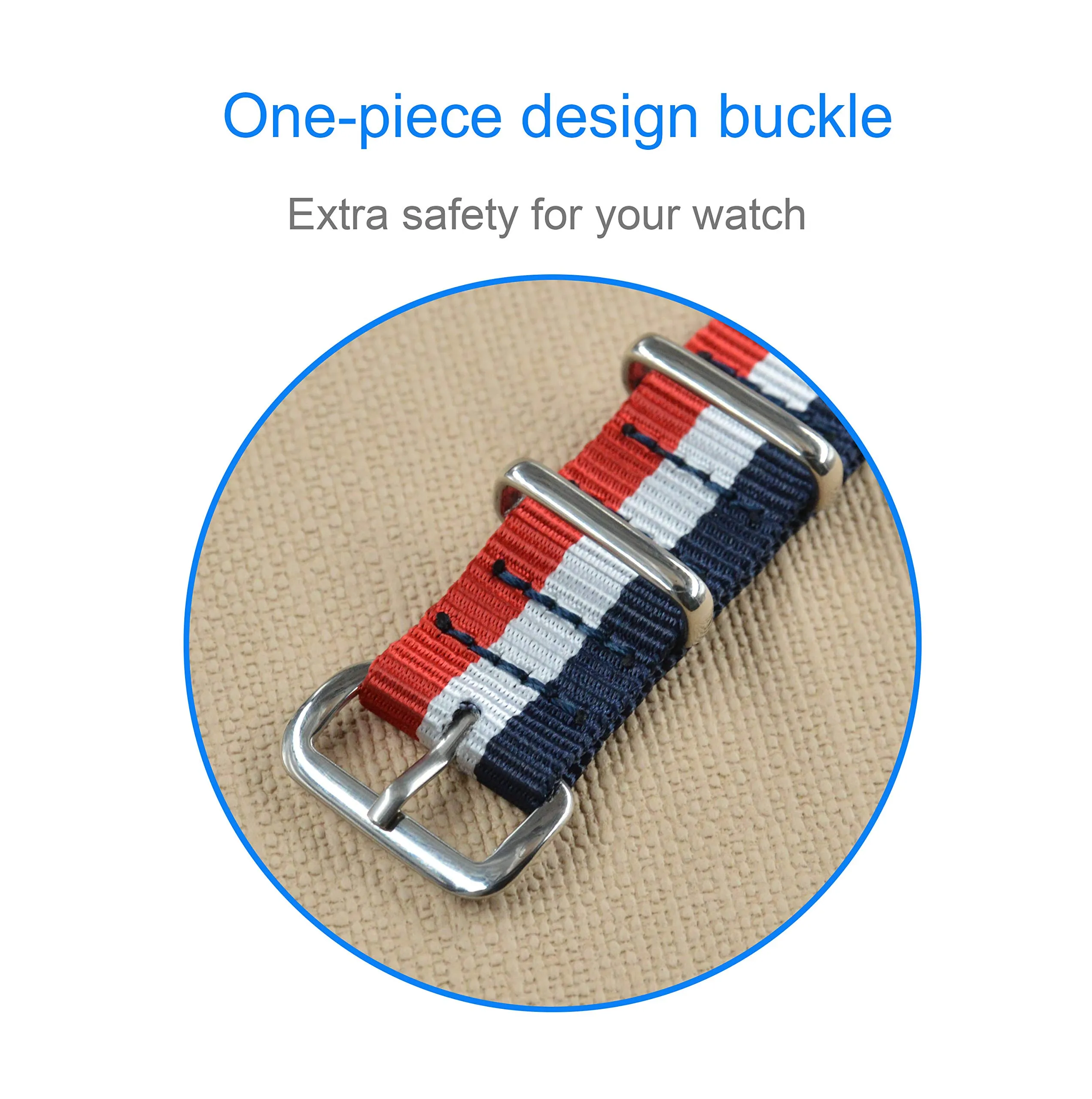 MZBUTIQ 15mm Blu/bianco/rosso Strap Cinturino Orologio da Donna Nylon Magro Extra Lungo - immagine 2