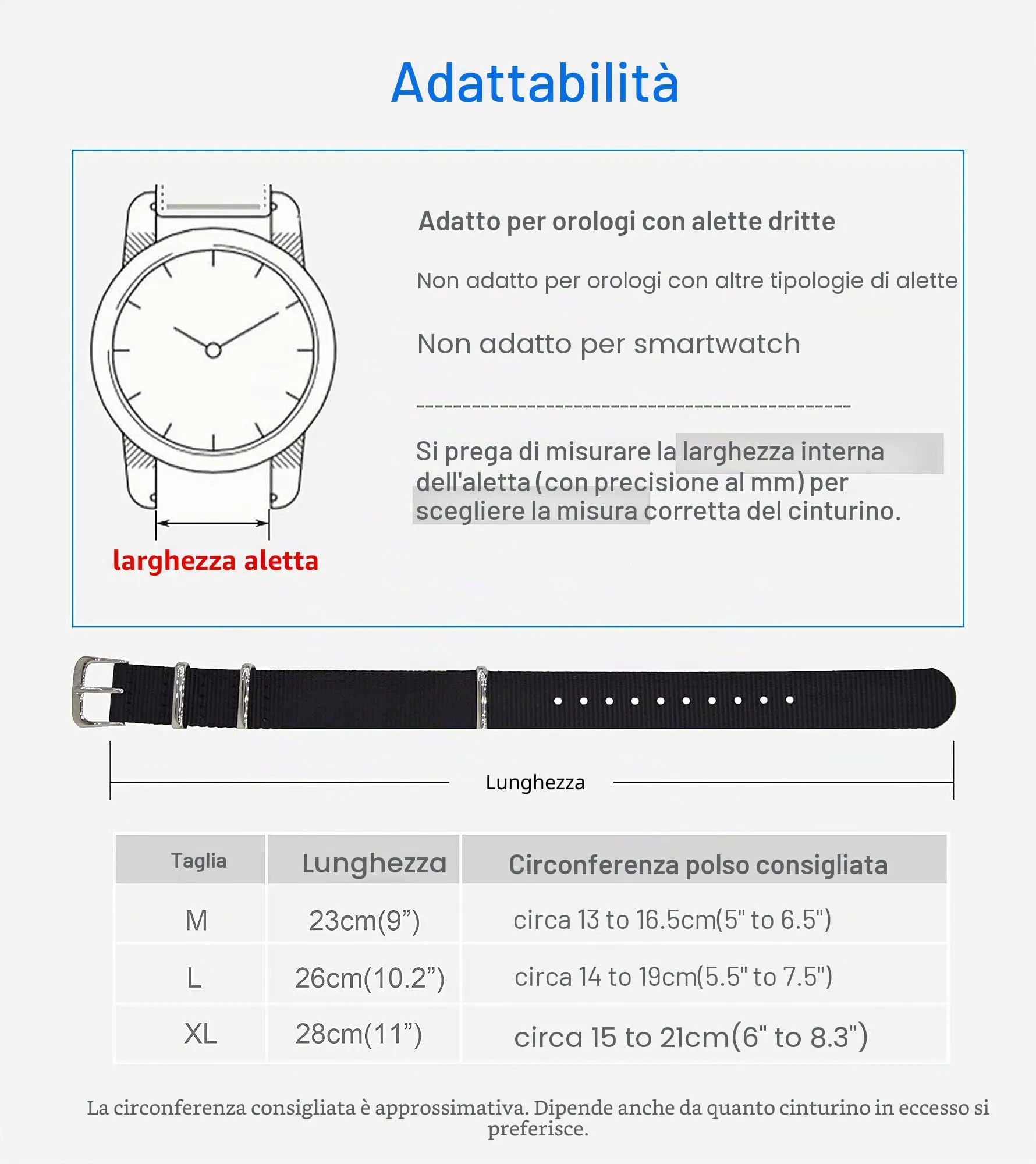 19mm Nero Cinturino Orologio Nylon Uomo Fibbia Lucida 4 Anelli Extra Lungo - immagine 5