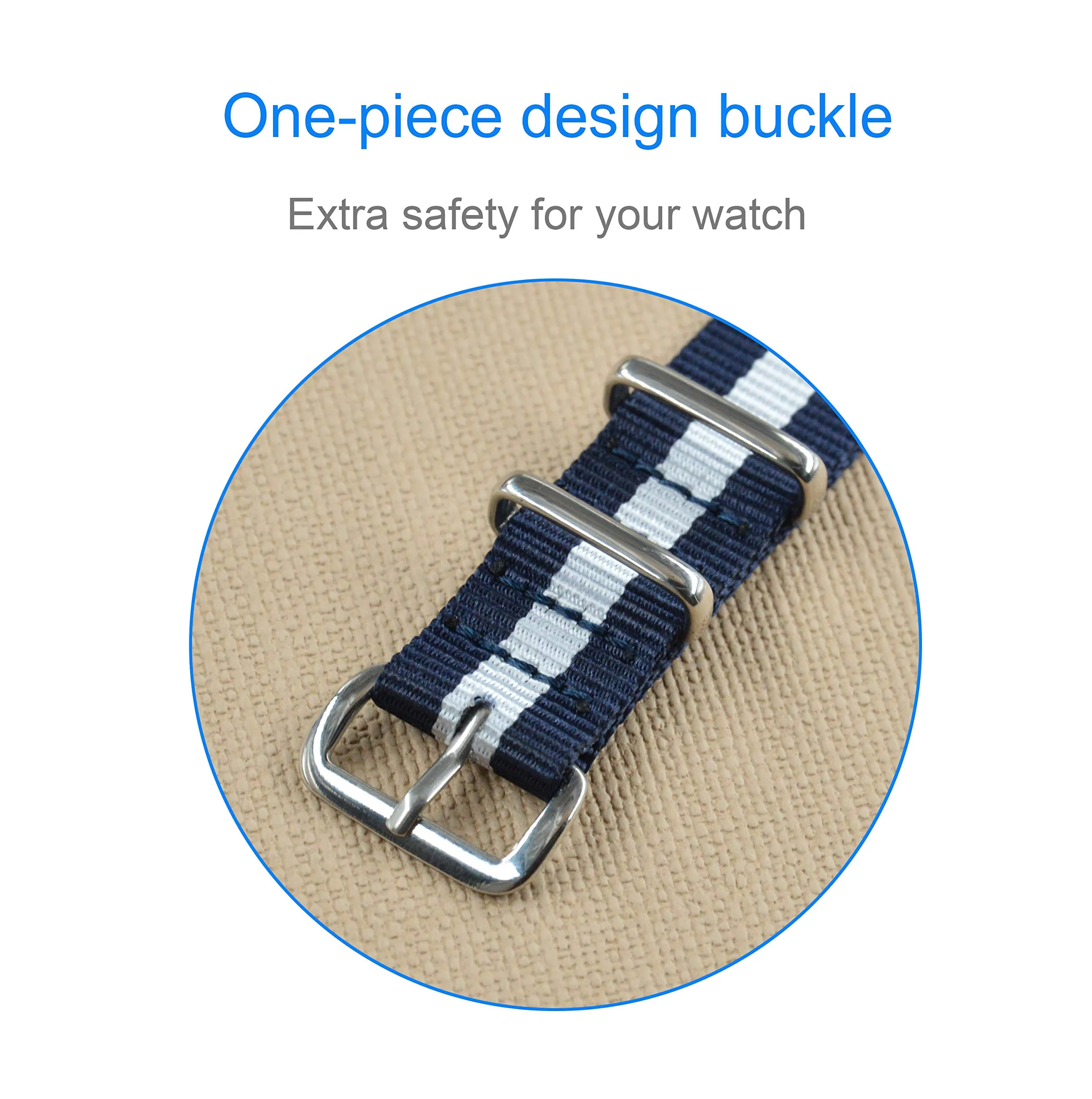 MZBUTIQ 17mm Blu/bianco/blu Cinturini Strap Nylon Cinturino Orologio Donna di Ricambio Extra Lungo - immagine 2