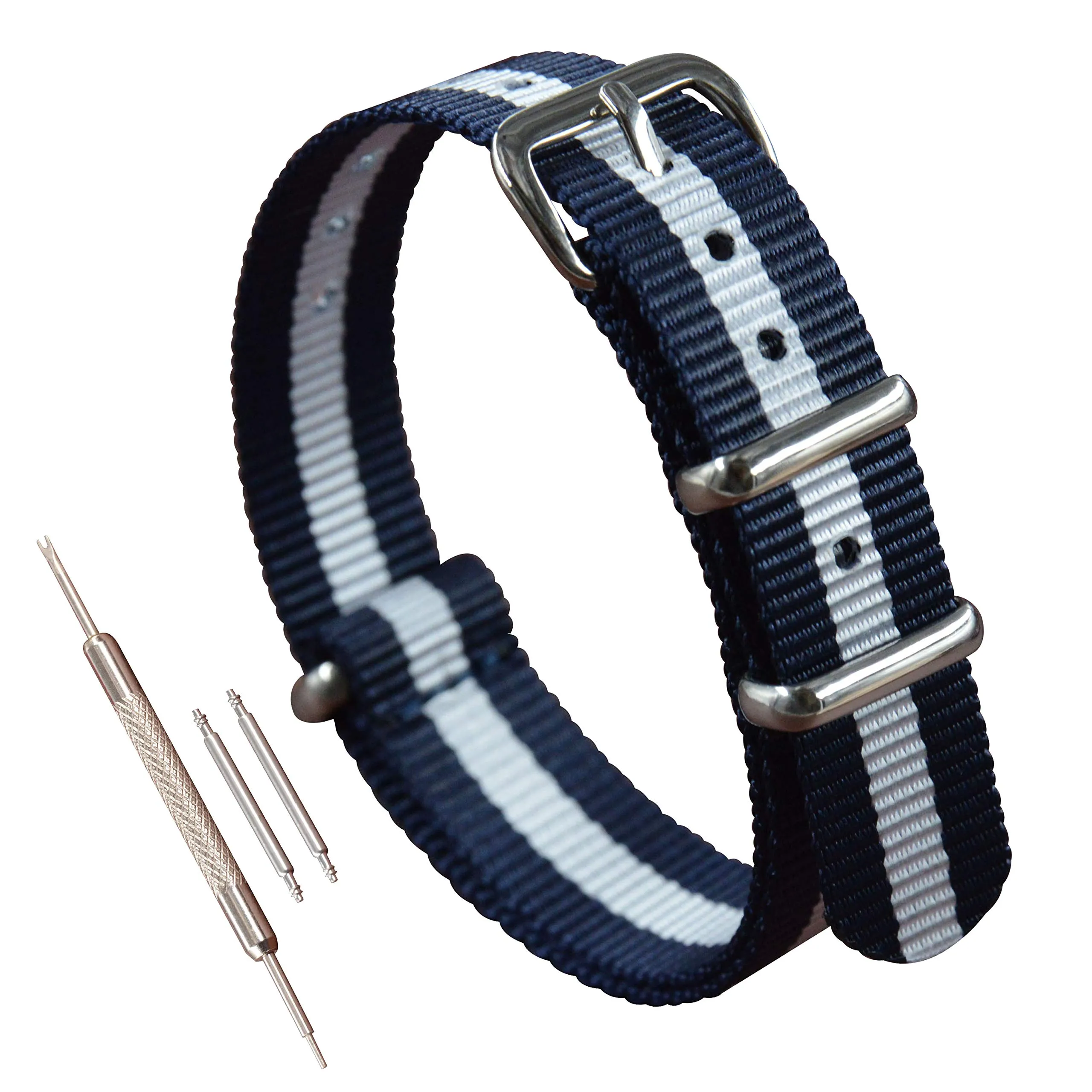 17mm Blu/bianco/blu Cinturini NATO Strap Nylon Cinturino Orologio Donna di Ricambio - immagine 1