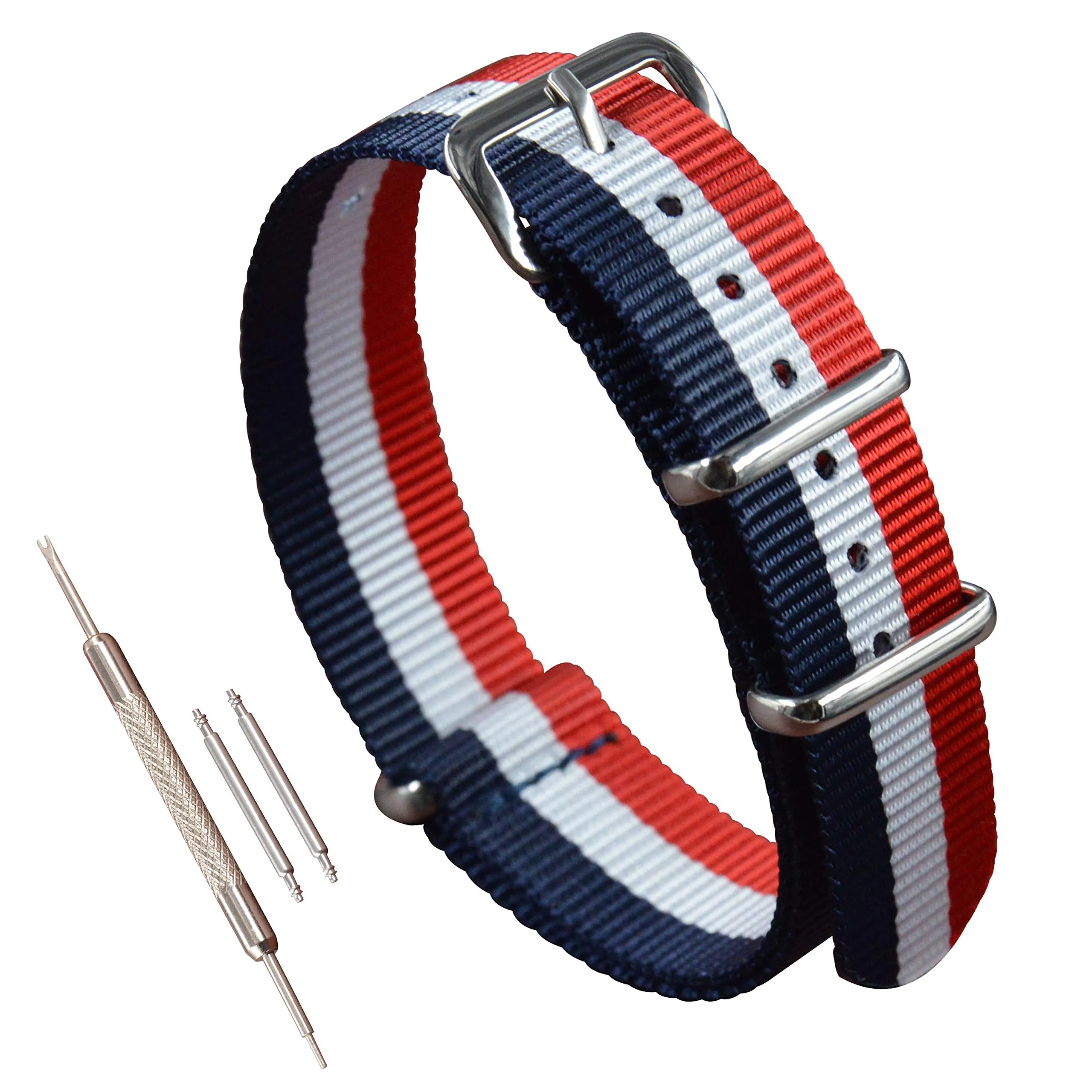 MZBUTIQ 15mm Blu/bianco/rosso Cinturini Orologio Nylon Donna di Ricambio Militare 4 anelli - immagine 1