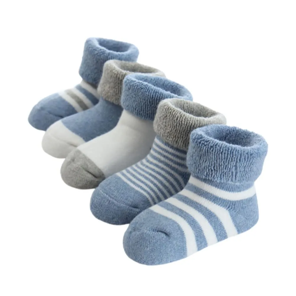 FedMois 5 Paia Calzini Cotone Invernali Termici Neonati Bambini, Blu, 12-24 mesi - immagine 1