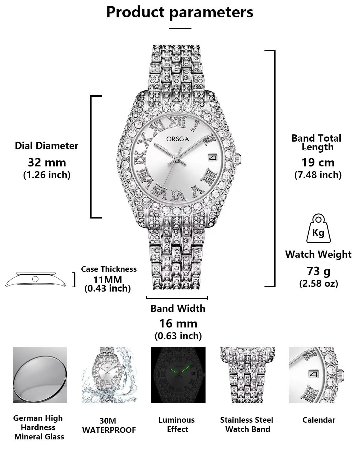CIVO Orologio Donna Argento Acciaio Inossidabile Analogico Orologi da Polso Impermeabile Classico Affari Orologi Donna Quarzo Calendario Luminosi Set Regali Eleganti per Donna - immagine 4