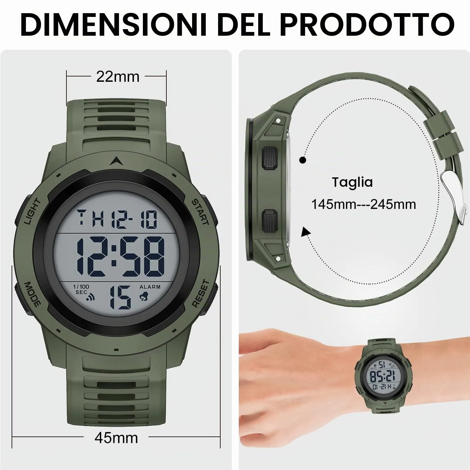 GOLDEN HOUR Gli Orologio Uomo Impermeabilizzano lo Sport di Digital Guarda lo Stile Militare Dell'esposizione di Lettura Dacile Dello Schermo Con la Cinghia - Verde - immagine 4