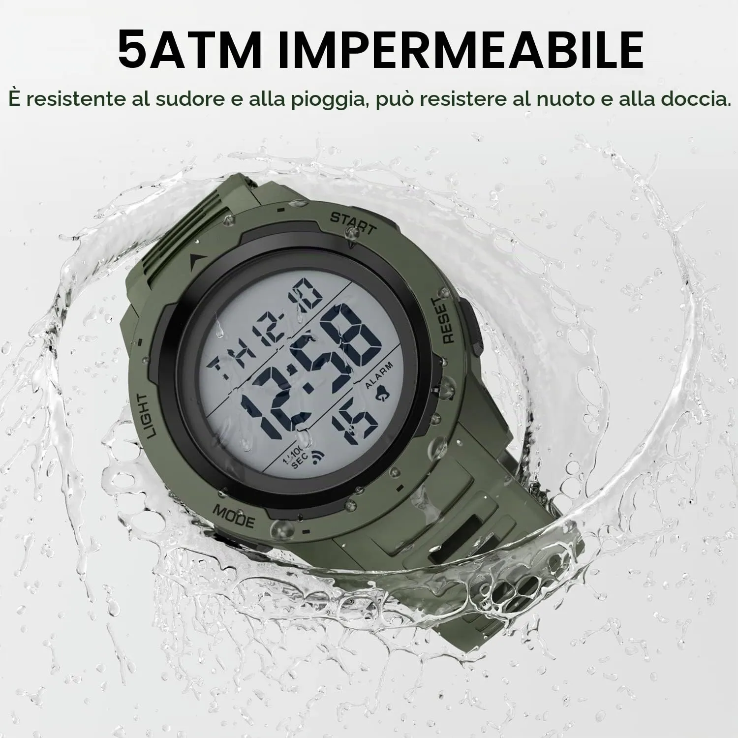 GOLDEN HOUR Gli Orologio Uomo Impermeabilizzano lo Sport di Digital Guarda lo Stile Militare Dell'esposizione di Lettura Dacile Dello Schermo Con la Cinghia - Verde - immagine 5