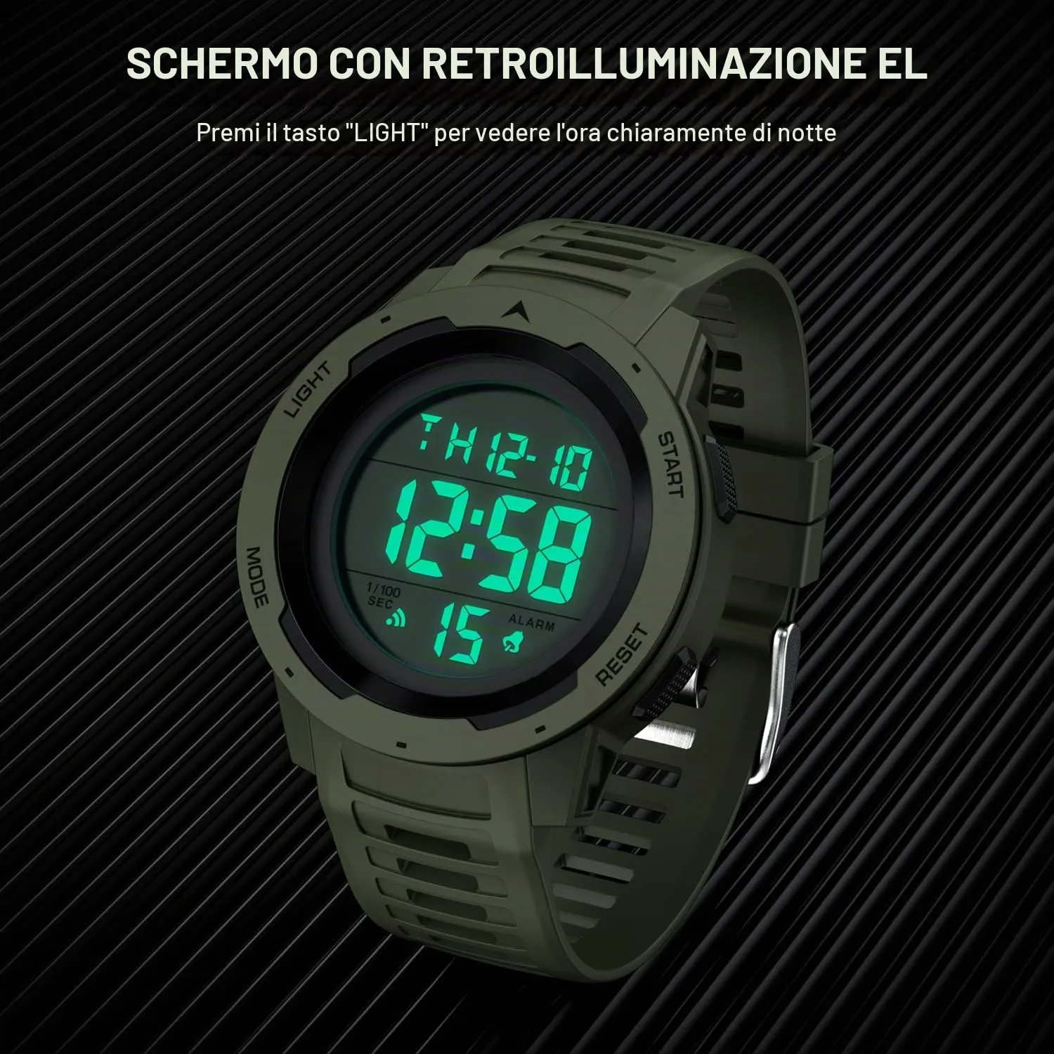 GOLDEN HOUR Gli Orologio Uomo Impermeabilizzano lo Sport di Digital Guarda lo Stile Militare Dell'esposizione di Lettura Dacile Dello Schermo Con la Cinghia - Verde - immagine 7