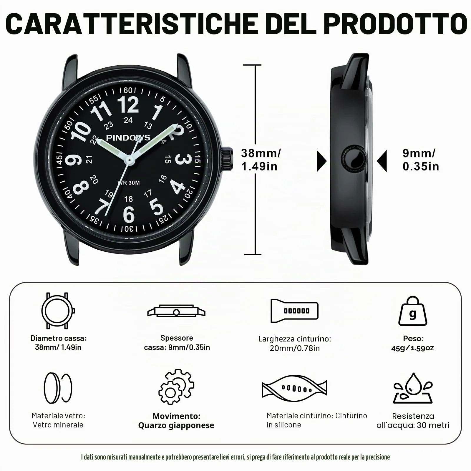 PINDOWS Orologi da polso analogici al quarzo da donna con cinturino in silicone per ragazze, signore, studentesse, facili da leggere, impermeabili. (Weiß, Schwarz) - immagine 5