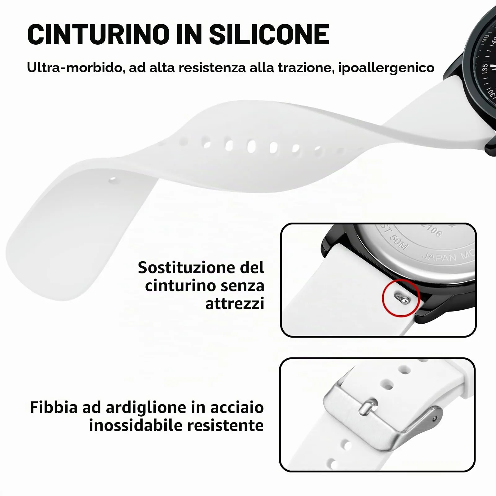 PINDOWS Orologi da polso analogici al quarzo da donna con cinturino in silicone per ragazze, signore, studentesse, facili da leggere, impermeabili. (Weiß, Schwarz) - immagine 6