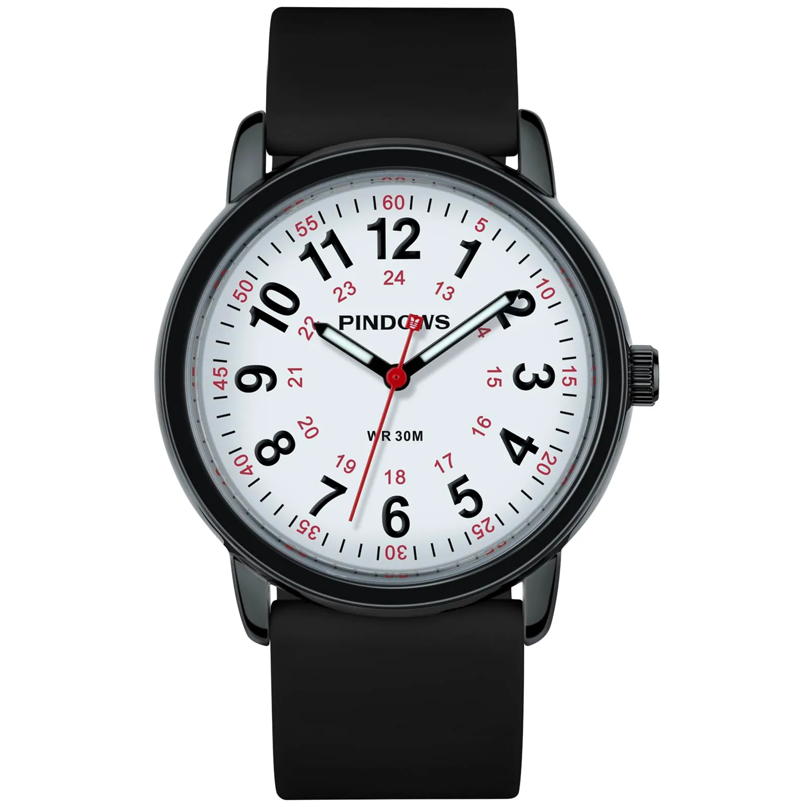 PINDOWS Orologi da polso analogici al quarzo da donna con cinturino in silicone per ragazze, signore, studentesse, facili da leggere, impermeabili. (Schwarz Schwarz) - immagine 2