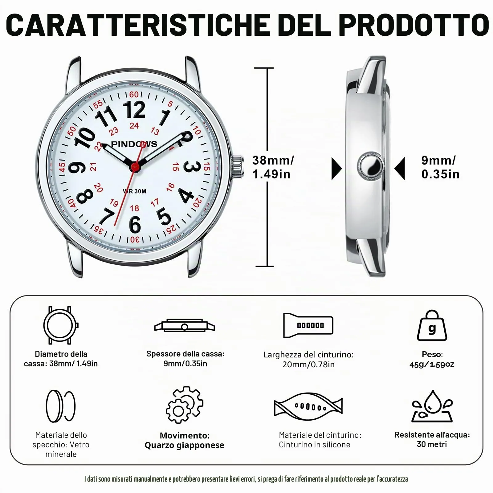 PINDOWS Orologi da polso analogici al quarzo da donna con cinturino in silicone per ragazze, signore, studentesse, facili da leggere, impermeabili. (Grün Silber) - immagine 5