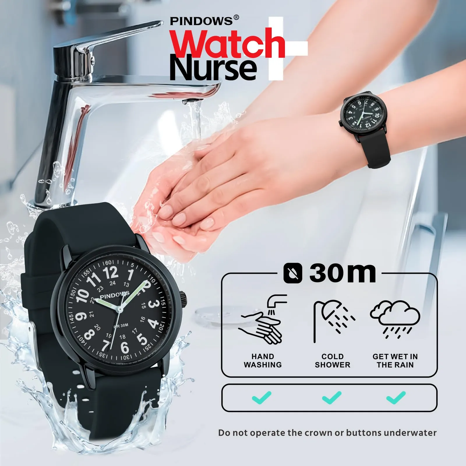 PINDOWS Orologi da polso analogici al quarzo da donna con cinturino in silicone per ragazze, signore, studentesse, facili da leggere, impermeabili. (Silber, Schwarz) - immagine 3