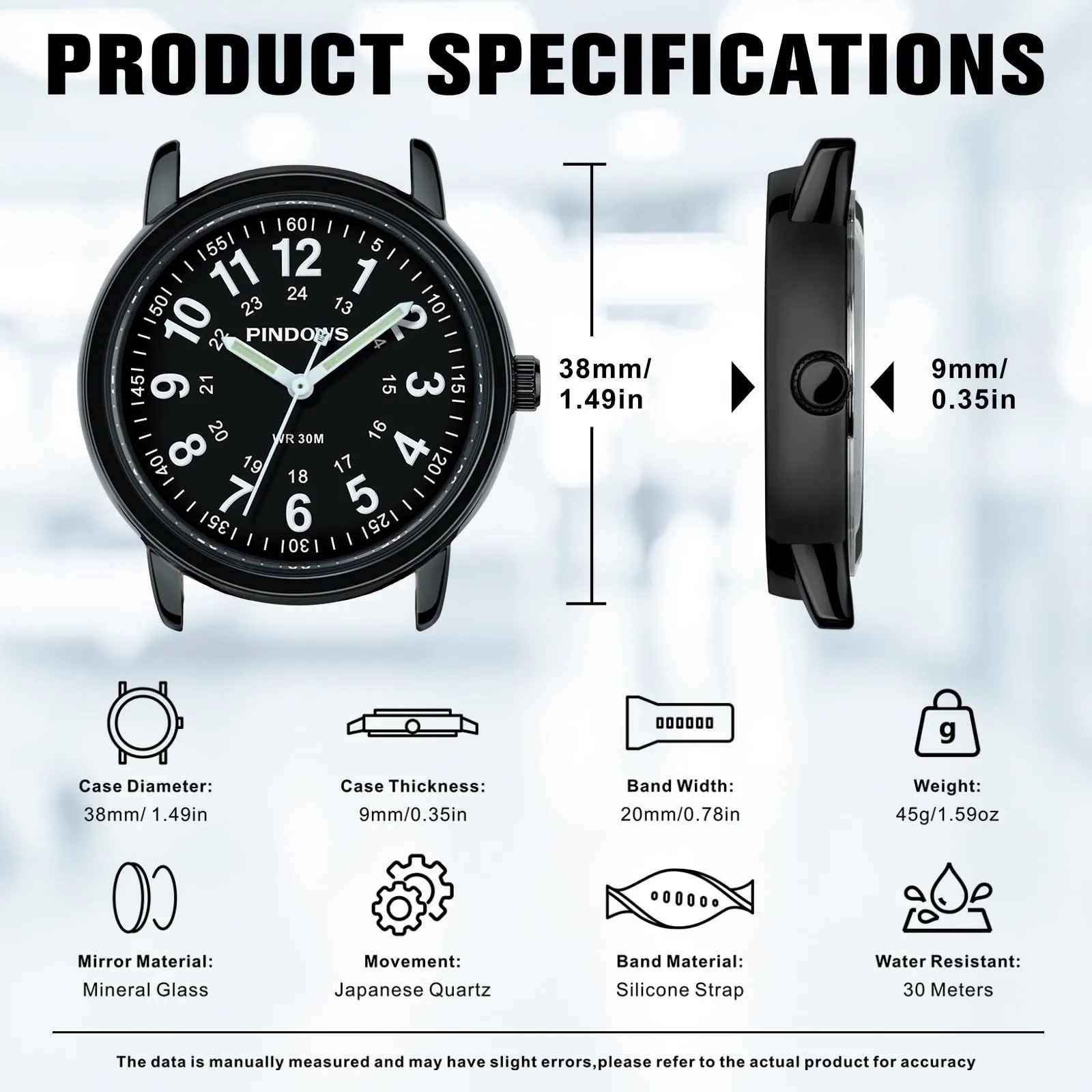 PINDOWS Orologi da polso analogici al quarzo da donna con cinturino in silicone per ragazze, signore, studentesse, facili da leggere, impermeabili. (Silber, Schwarz) - immagine 5