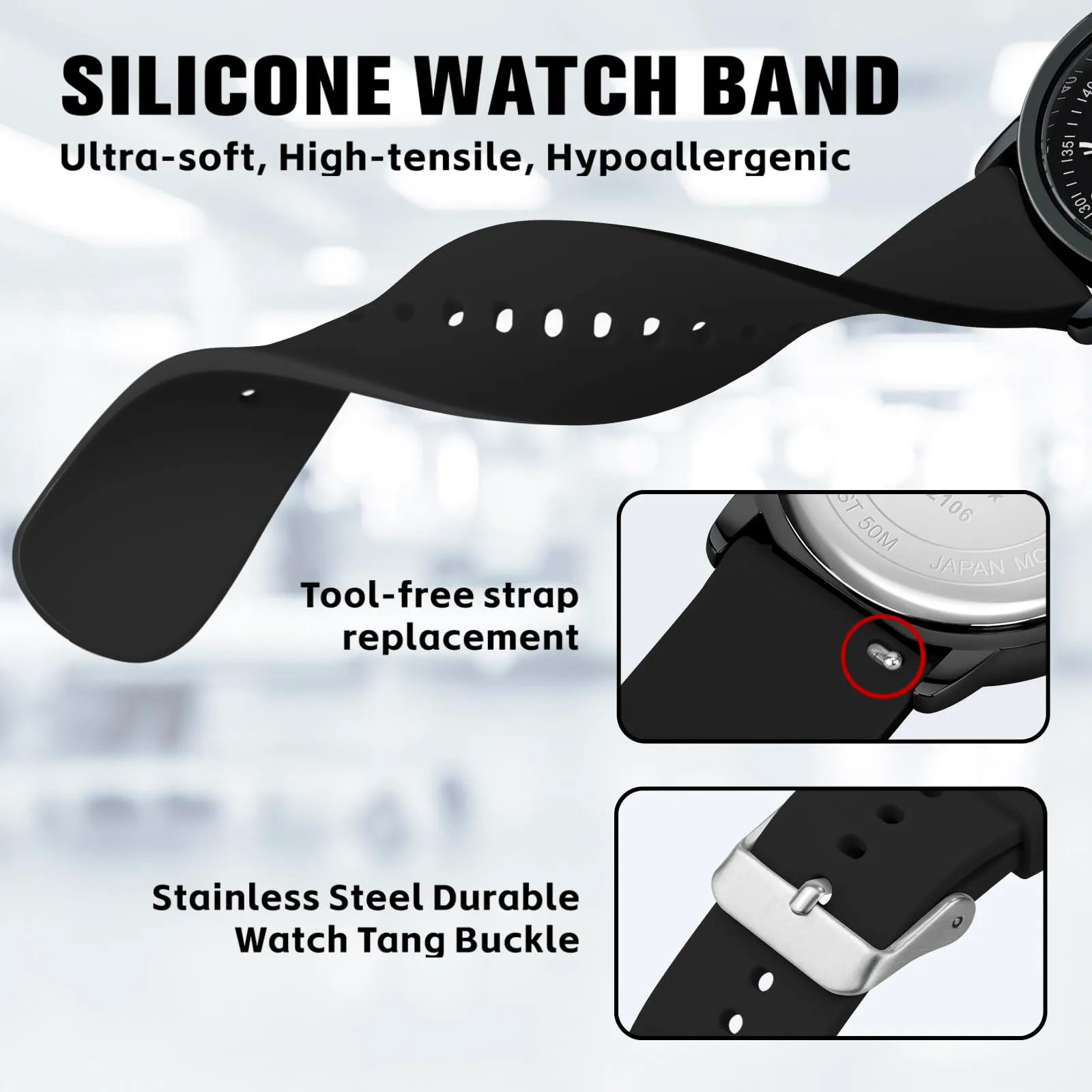 PINDOWS Orologi da polso analogici al quarzo da donna con cinturino in silicone per ragazze, signore, studentesse, facili da leggere, impermeabili. (Silber, Schwarz) - immagine 6
