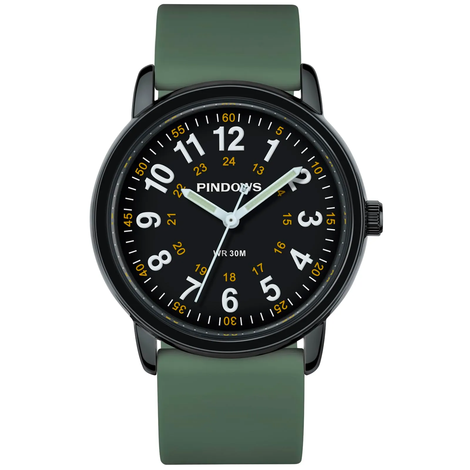 PINDOWS Orologi da polso analogici al quarzo da donna con cinturino in silicone per ragazze, signore, studentesse, facili da leggere, impermeabili. (Grün/Schwarz) - immagine 2