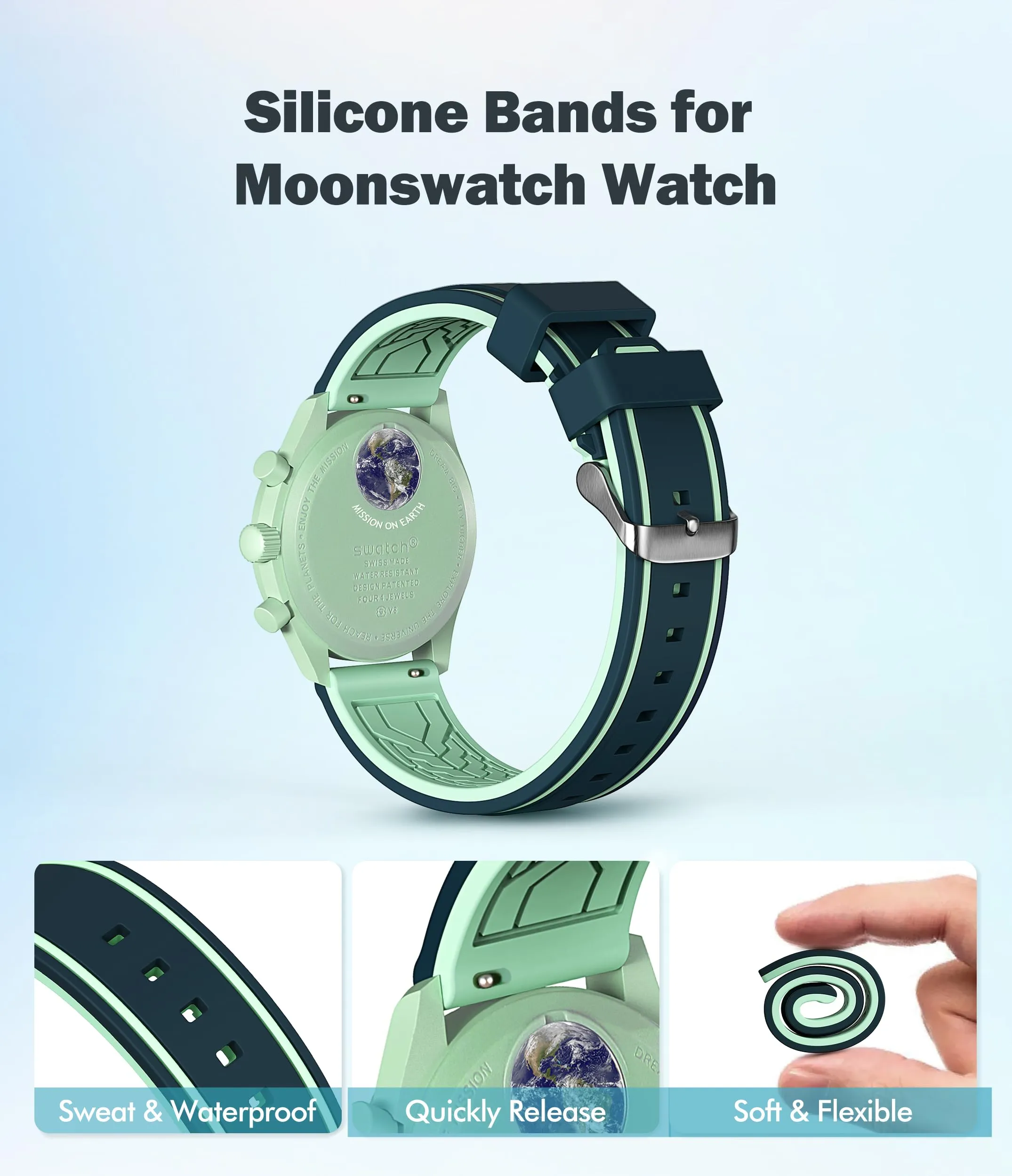 Cinturino per Omega x Swatch MoonSwatch/Rolex Orologio/SEIKO Orologio 20mm,Rilascio Rapido Cinturino in silicone di ricambio per orologio Omega X Swatch Moonswatch Speedmaster (Blu) - immagine 5
