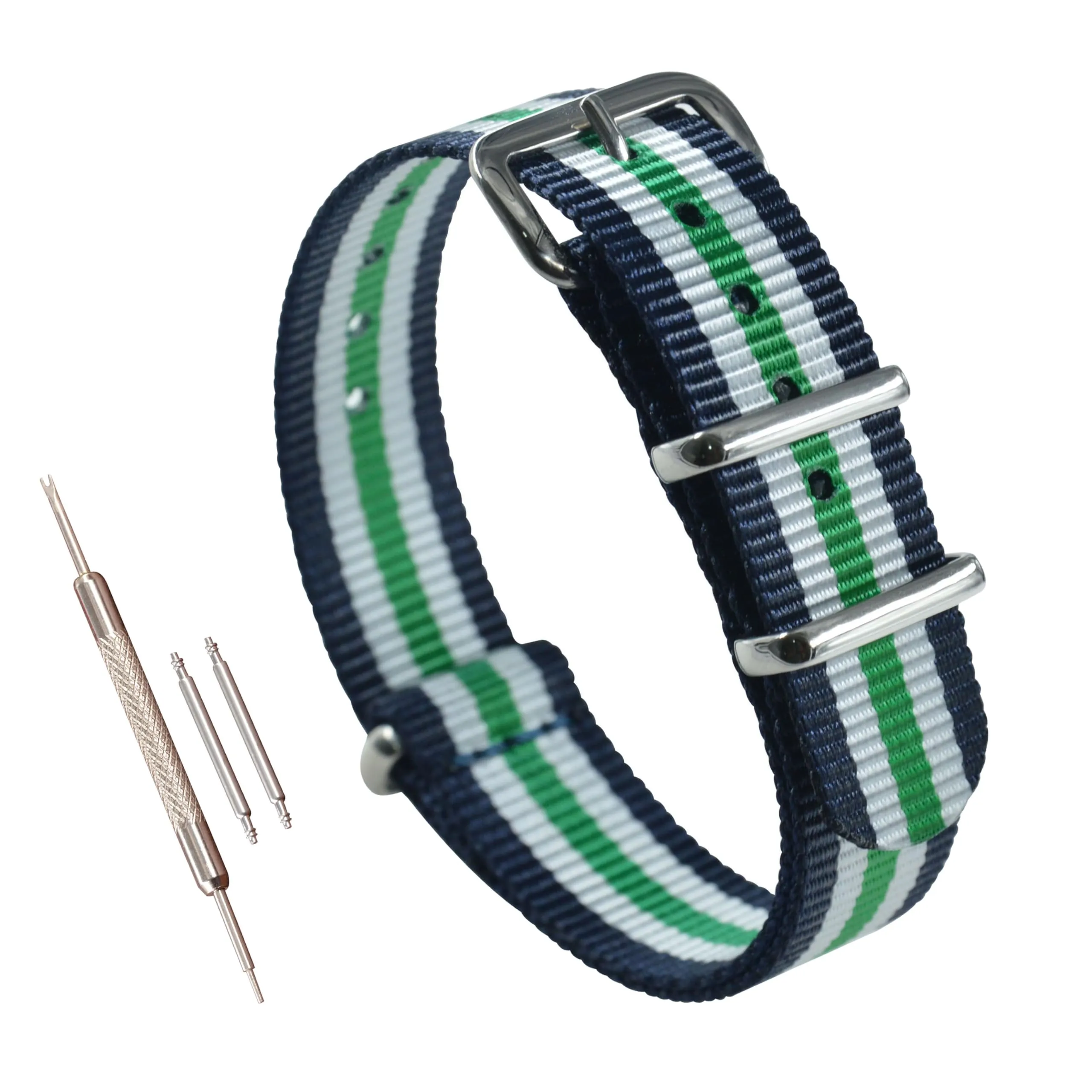 16mm Blu/bianca/verde Cinturini per Orologio da Donna Nylon Ricambio - immagine 1