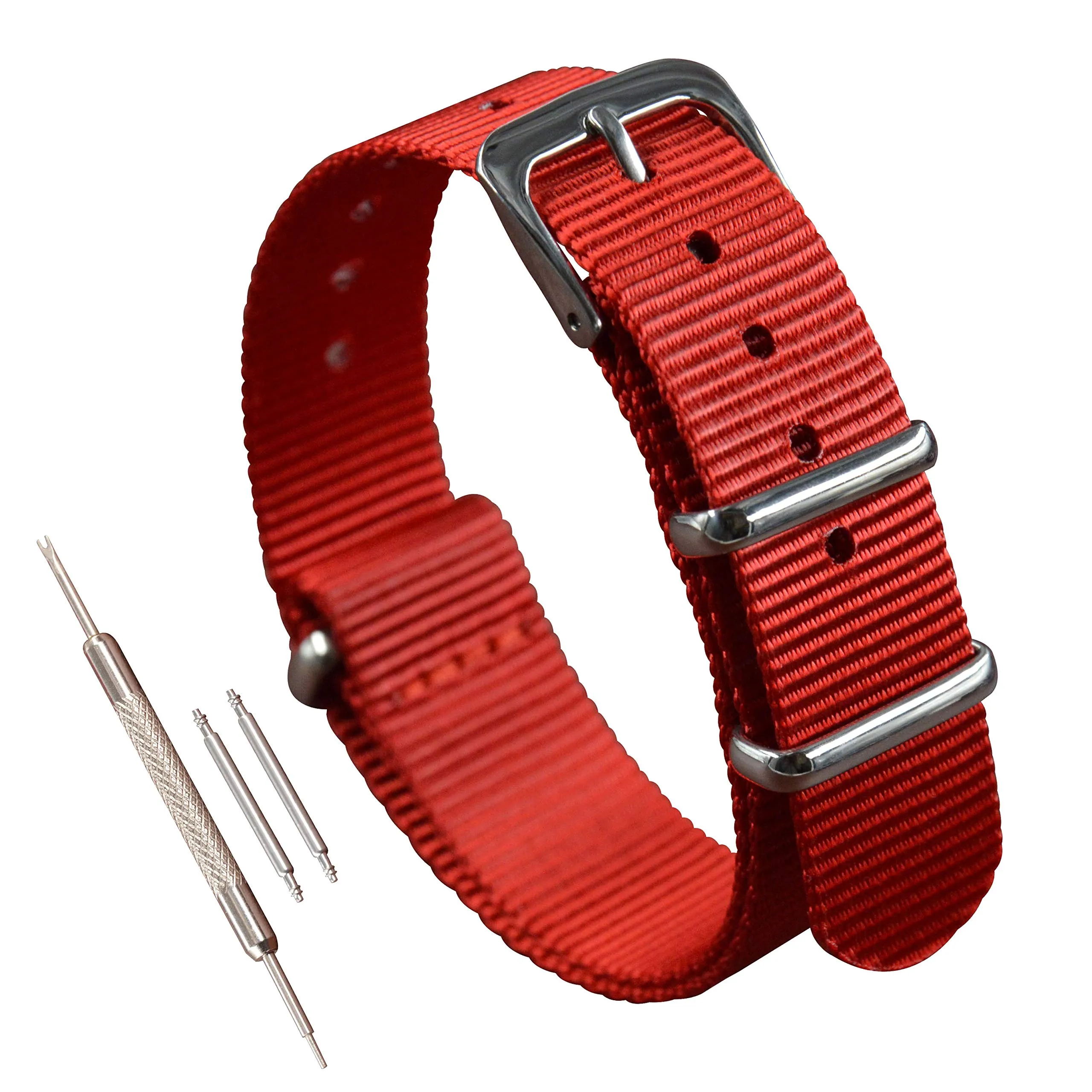 MZBUTIQ 10mm Rosso Cinturino Orologio Nylon Balistico di Ricambio Donna 4 anelli Fibbia Lucida - immagine 1