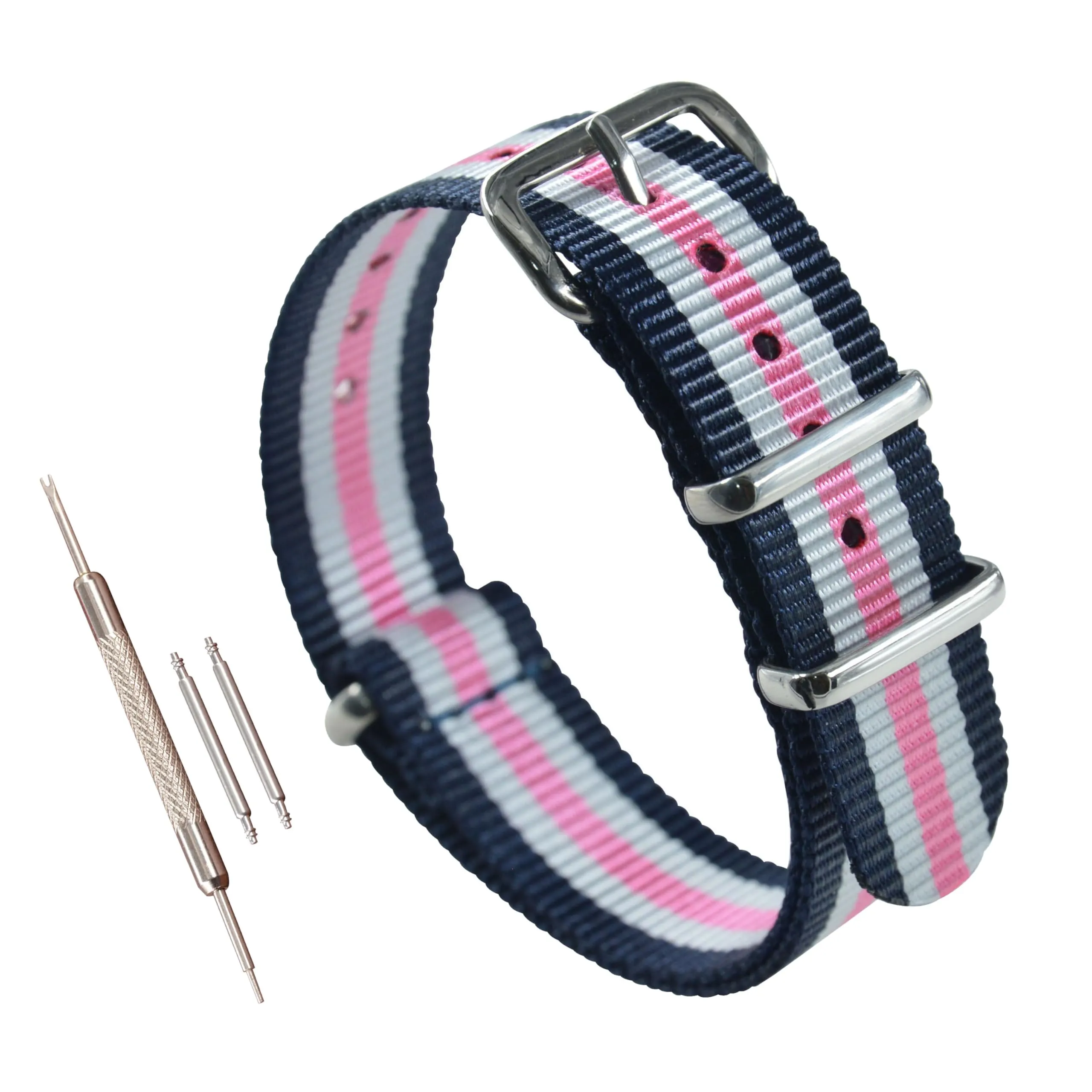 MZBUTIQ 17mm Blu/bianca/rosa Cinturini Strap Nylon Cinturino Orologio Donna di Ricambio Extra Lungo - immagine 1