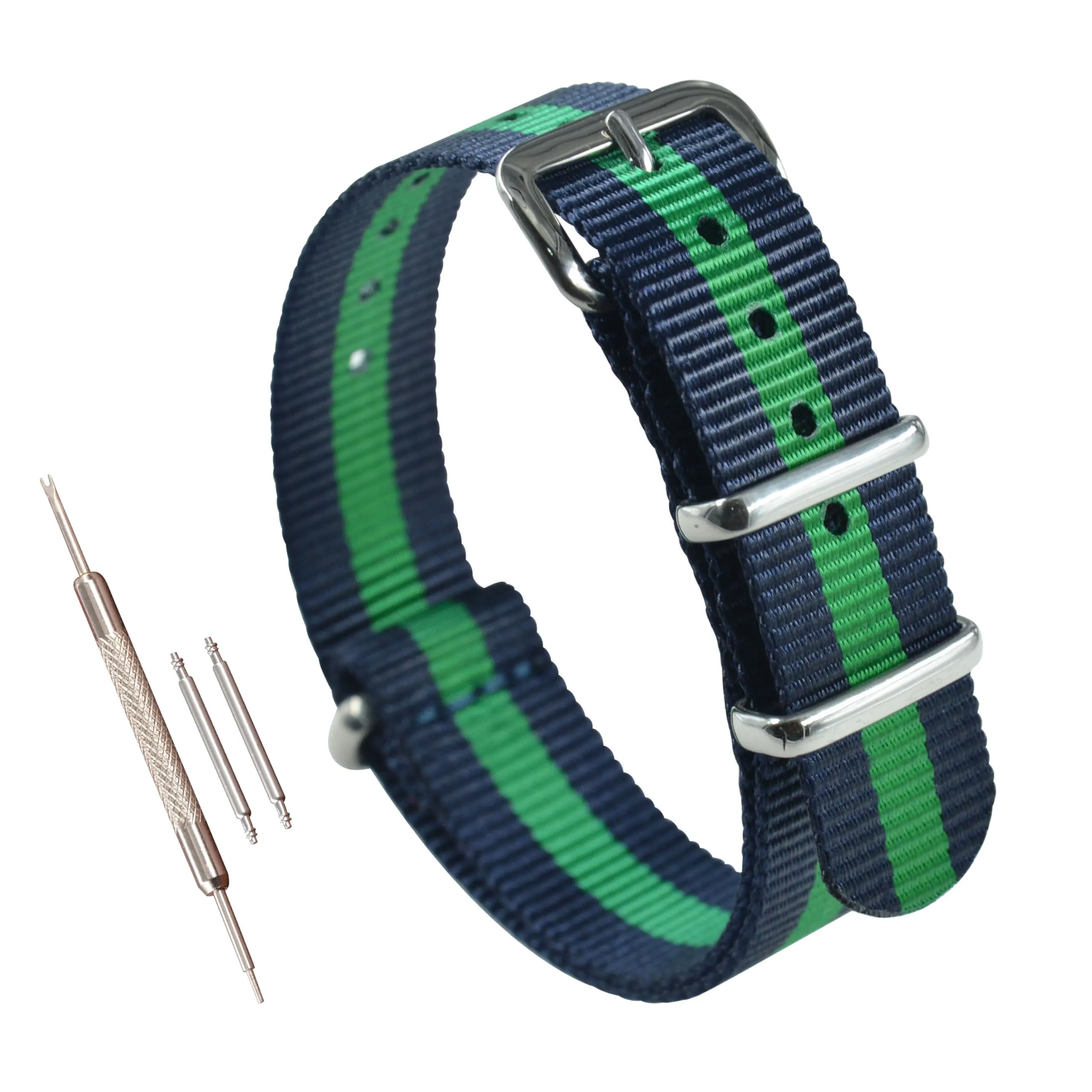 12mm Blu/verde/blu Cinturino Orologio Nylon Donna Fibbia Lucida 4 Anelli - immagine 1