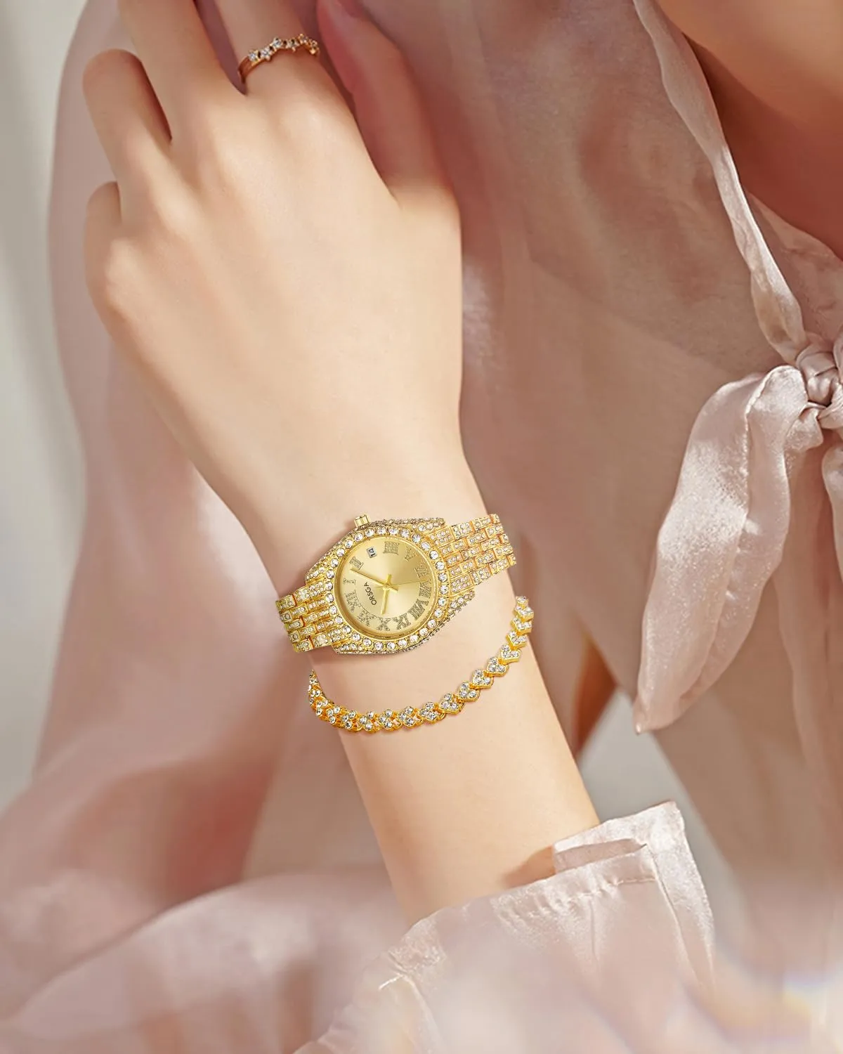 CIVO Orologio Donna Oro Acciaio Inossidabile Analogico Orologi da Polso Impermeabile Classico Affari Orologi Donna Quarzo Calendario Luminosi Set Regali Eleganti per Donna - immagine 3