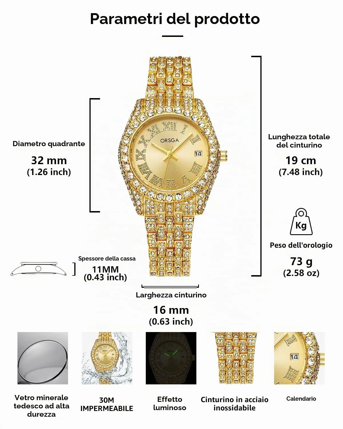 CIVO Orologio Donna Oro Acciaio Inossidabile Analogico Orologi da Polso Impermeabile Classico Affari Orologi Donna Quarzo Calendario Luminosi Set Regali Eleganti per Donna - immagine 6