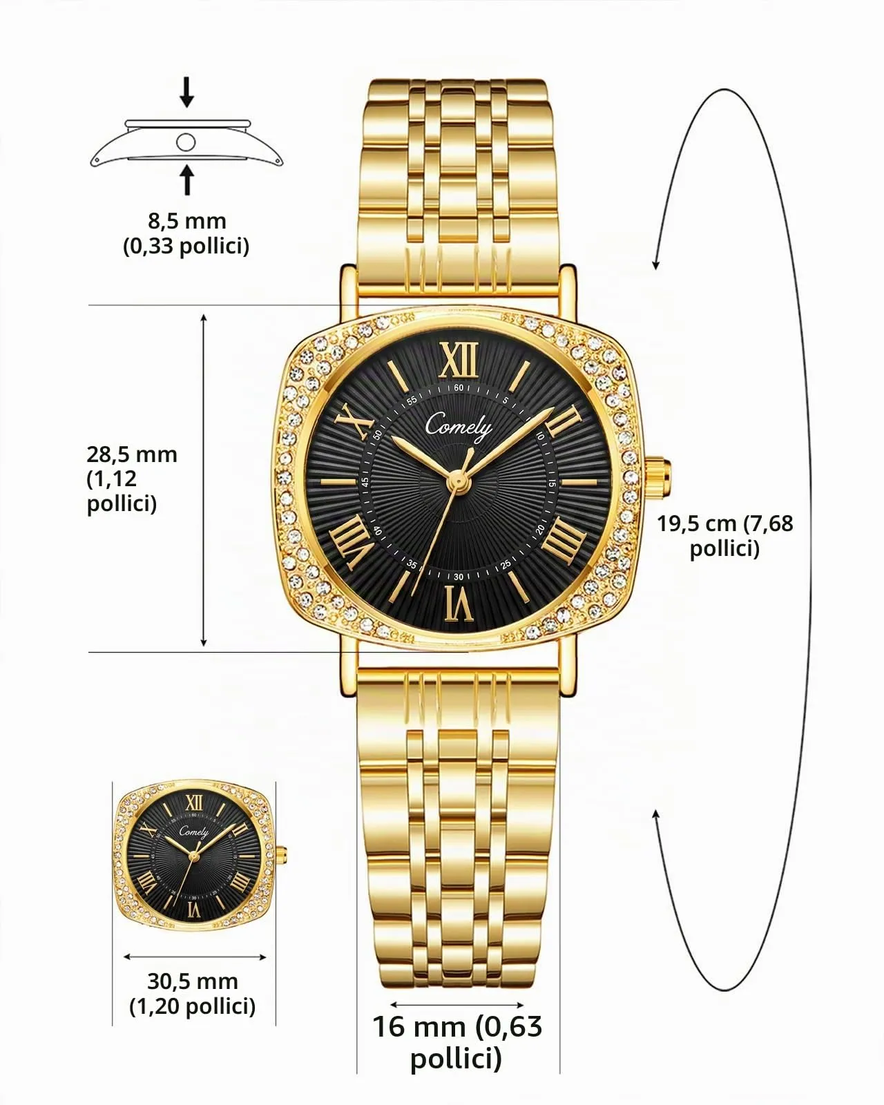 CIVO Orologio Analogico Donna da Polso: Acciaio Inossidabile Impermeabile -Oro Classico Affari Orologi Quarzo Set Regali - immagine 7