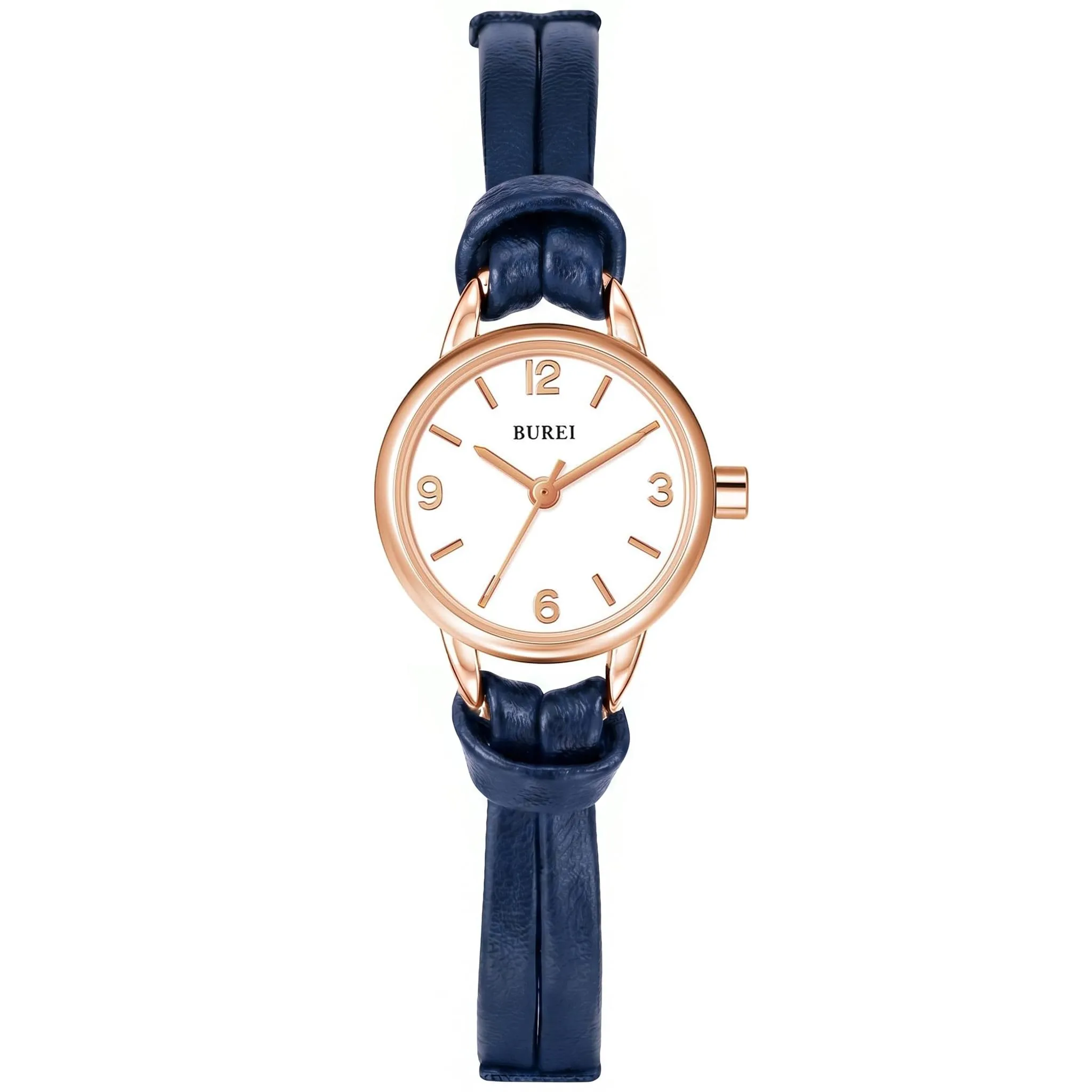 BUREI Mini orologio da donna analogico al quarzo, elegante orologio da polso da donna con cinturino in pelle per donne, Nero, Minimalista (blu) - immagine 1