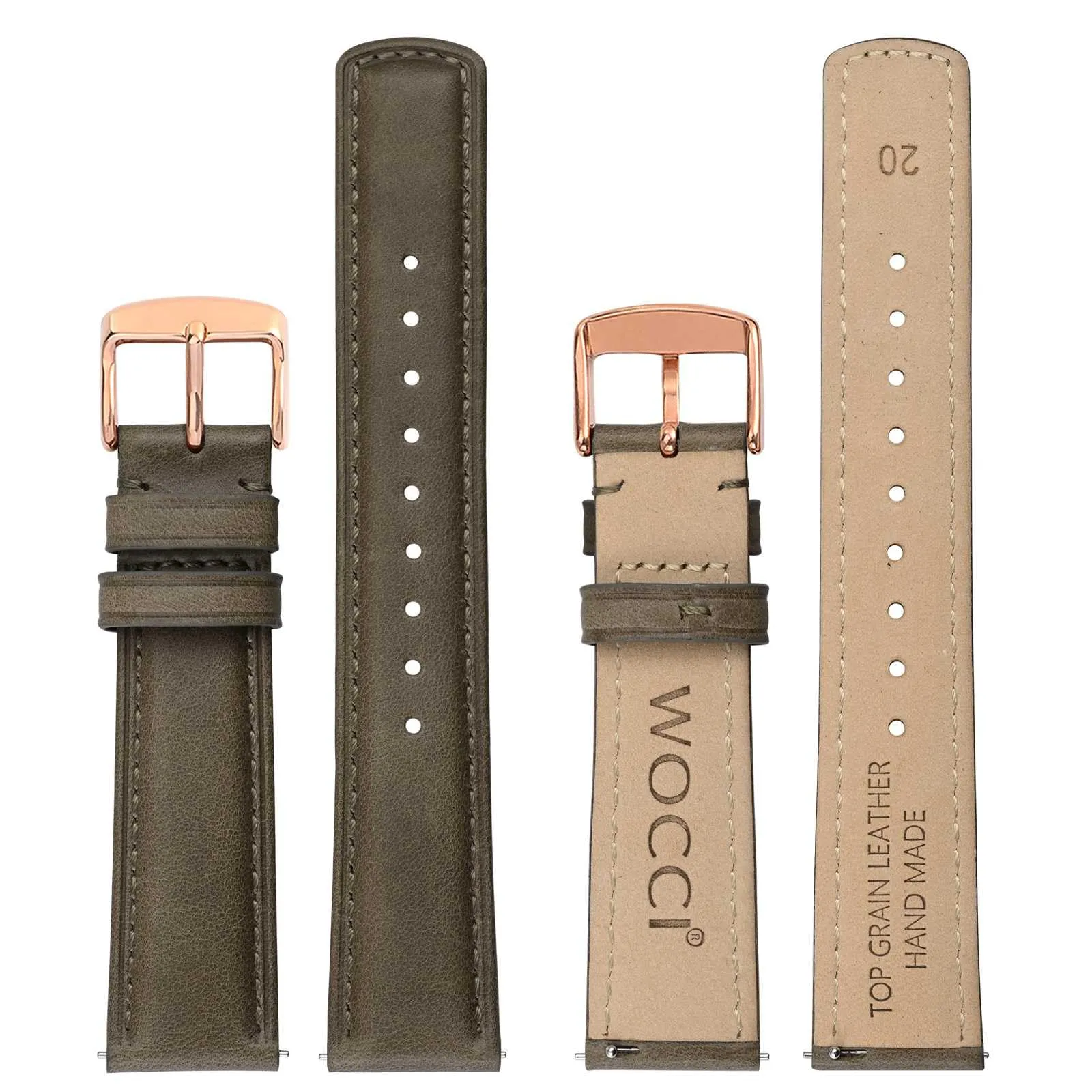 WOCCI 18mm Cinturino Orologio per Uomo e Donna, Vera Pelle - Pelle Grana Superiore, Sgancio Rapido, Fibbia Oro Rosa (Grigio Fumo) - immagine 3