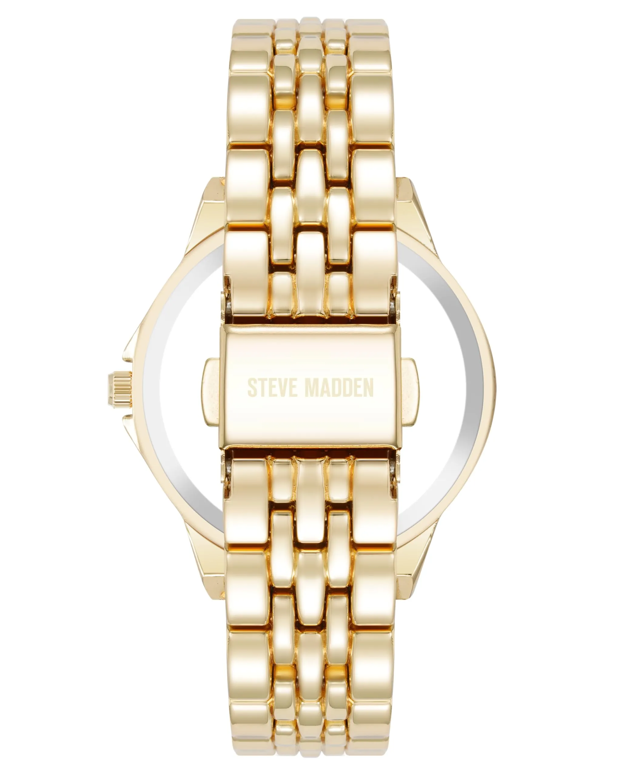Steve Madden Orologio da donna con cinturino in vero cristallo, Nero/Oro - immagine 3