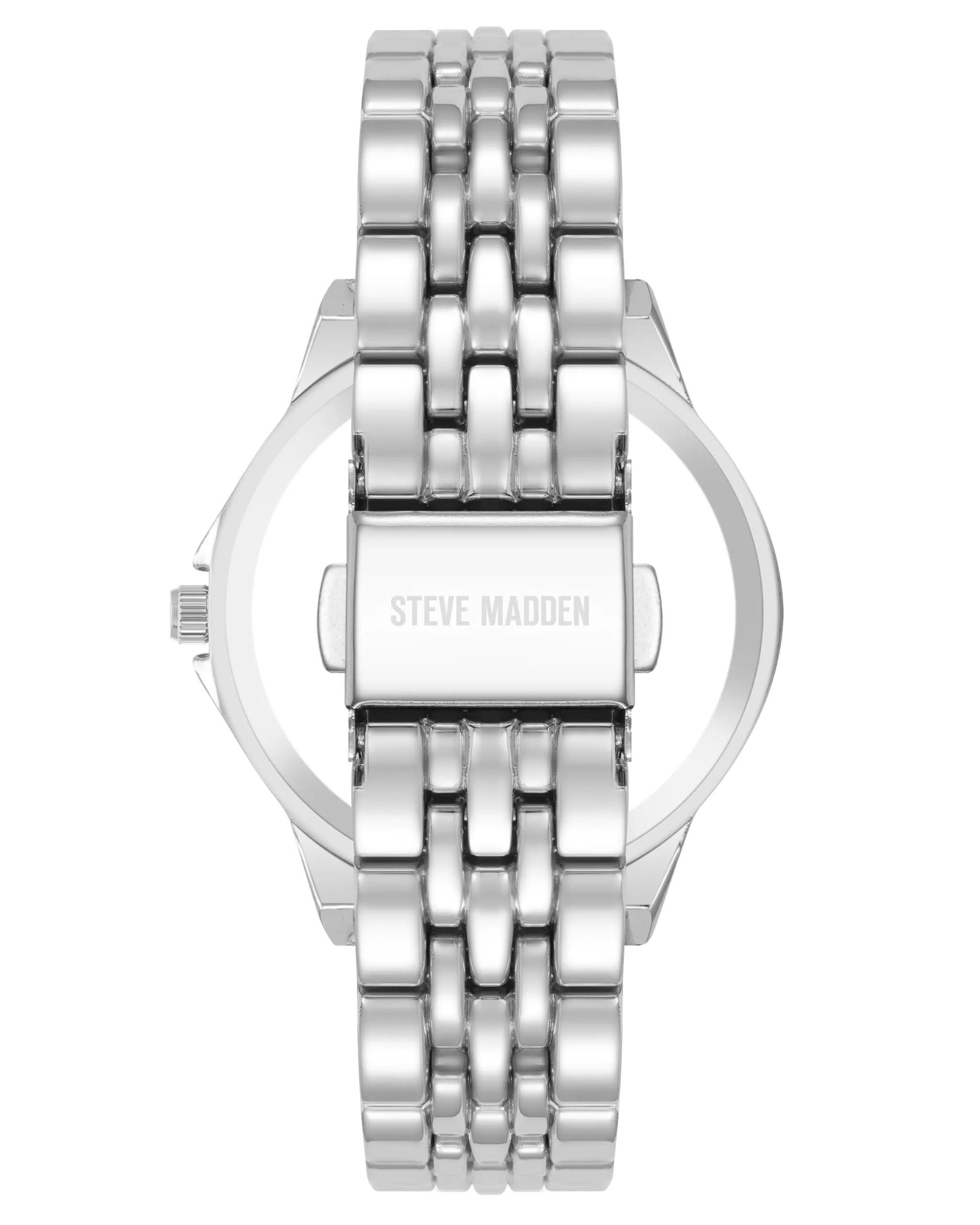 Steve Madden Orologio da donna con cinturino in vero cristallo, Nero/Argento - immagine 3