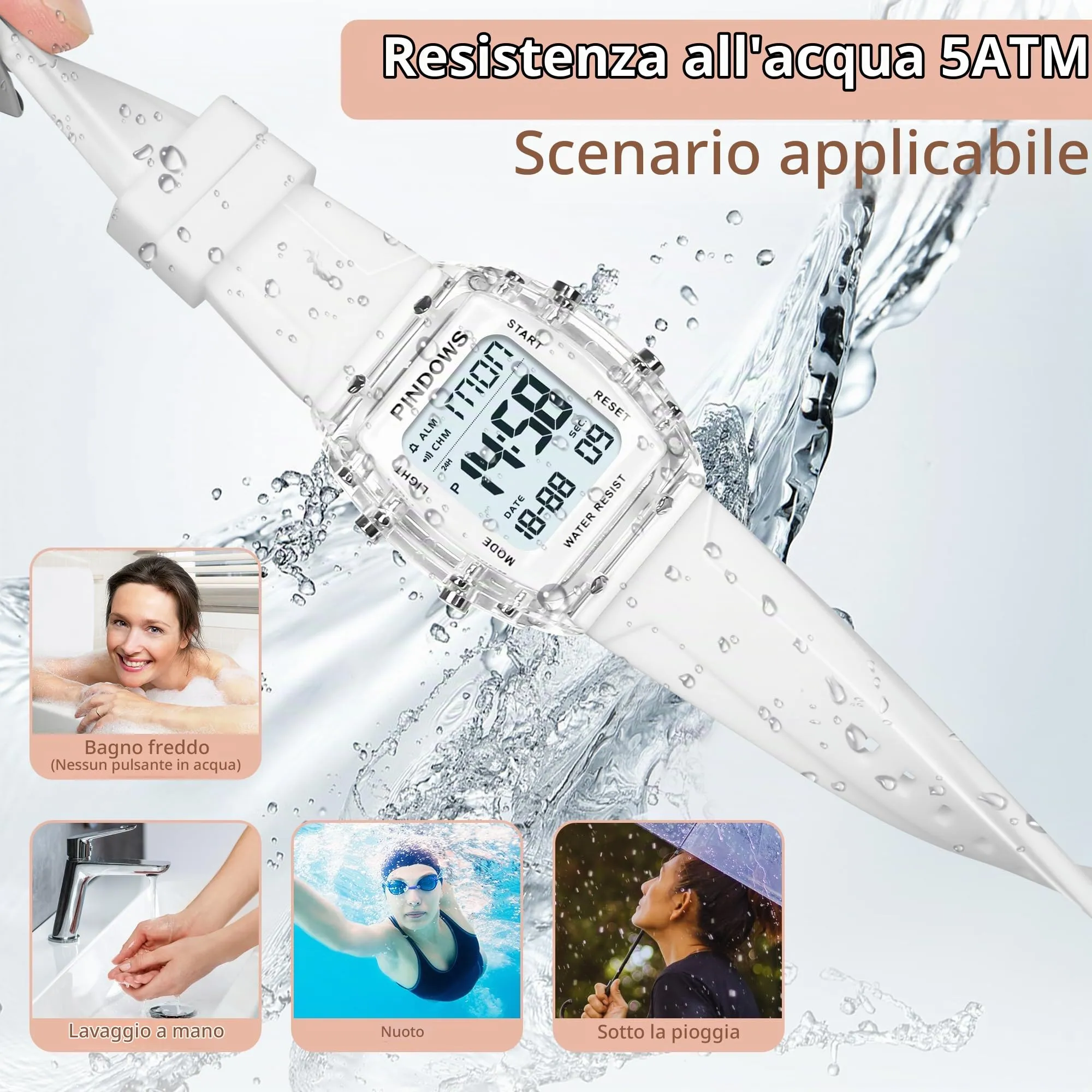 Donna Orologio per Donna Adolescenti Orologio sportivo Digitale Orologi Studenti Orologi Impermeabili con Allarme Cronometro Conto Alla Rovescia Dual-Time Suoneria Oraria Funzione Alta Luminosità Luce - immagine 4