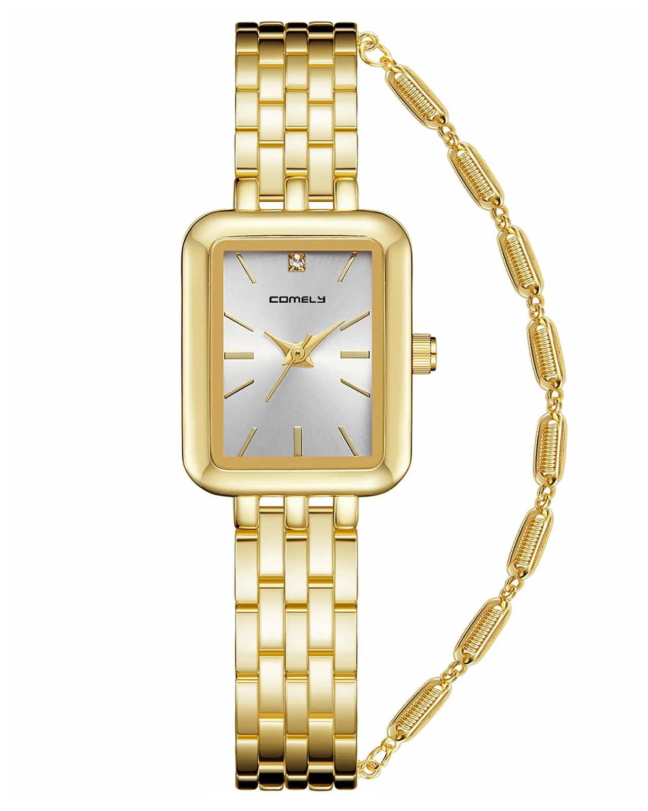 CIVO Orologio Donna Acciaio Oro: Lusso Quadrato Orologi da Polso Analogico Impermeabile Quarzo - Elegante Classico Affari Set Regalo per Donna - immagine 1
