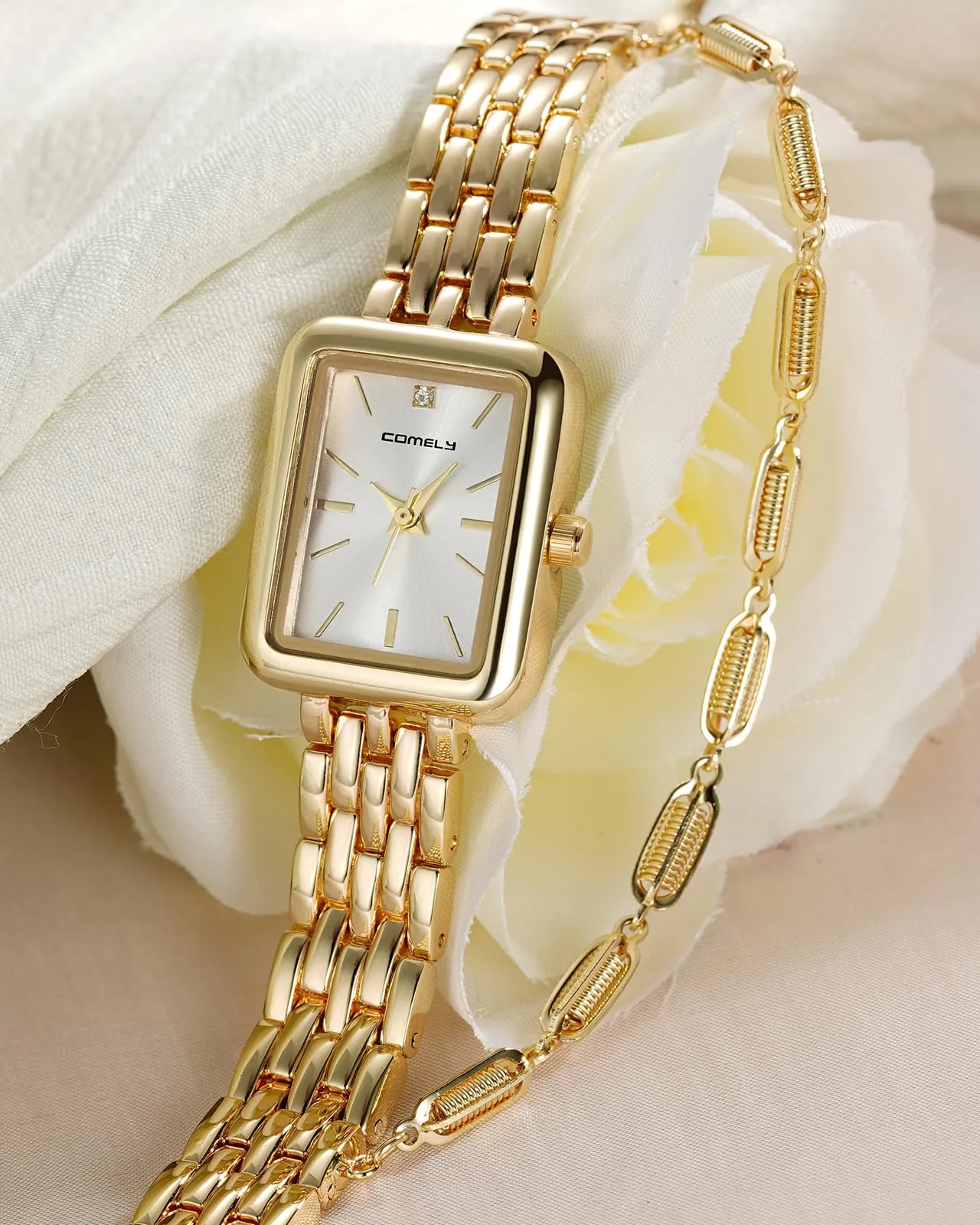 CIVO Orologio Donna Acciaio Oro: Lusso Quadrato Orologi da Polso Analogico Impermeabile Quarzo - Elegante Classico Affari Set Regalo per Donna - immagine 2