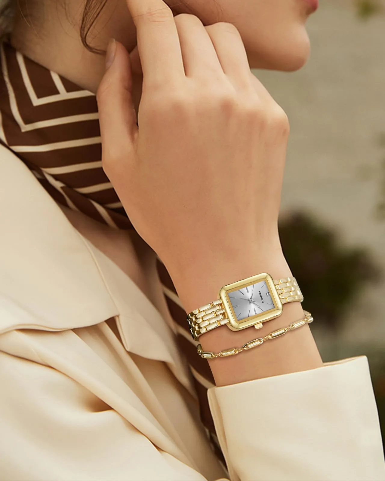 CIVO Orologio Donna Acciaio Oro: Lusso Quadrato Orologi da Polso Analogico Impermeabile Quarzo - Elegante Classico Affari Set Regalo per Donna - immagine 4
