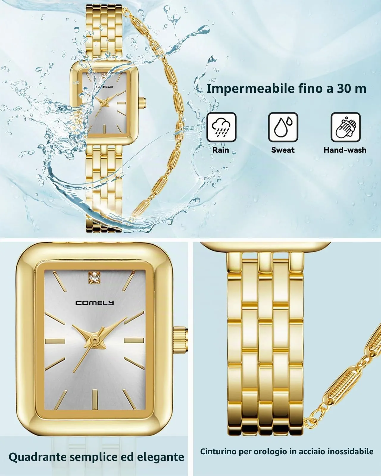 CIVO Orologio Donna Acciaio Oro: Lusso Quadrato Orologi da Polso Analogico Impermeabile Quarzo - Elegante Classico Affari Set Regalo per Donna - immagine 6