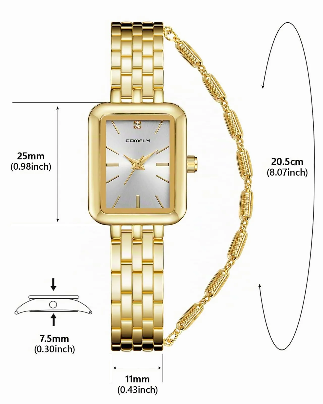 CIVO Orologio Donna Acciaio Oro: Lusso Quadrato Orologi da Polso Analogico Impermeabile Quarzo - Elegante Classico Affari Set Regalo per Donna - immagine 7