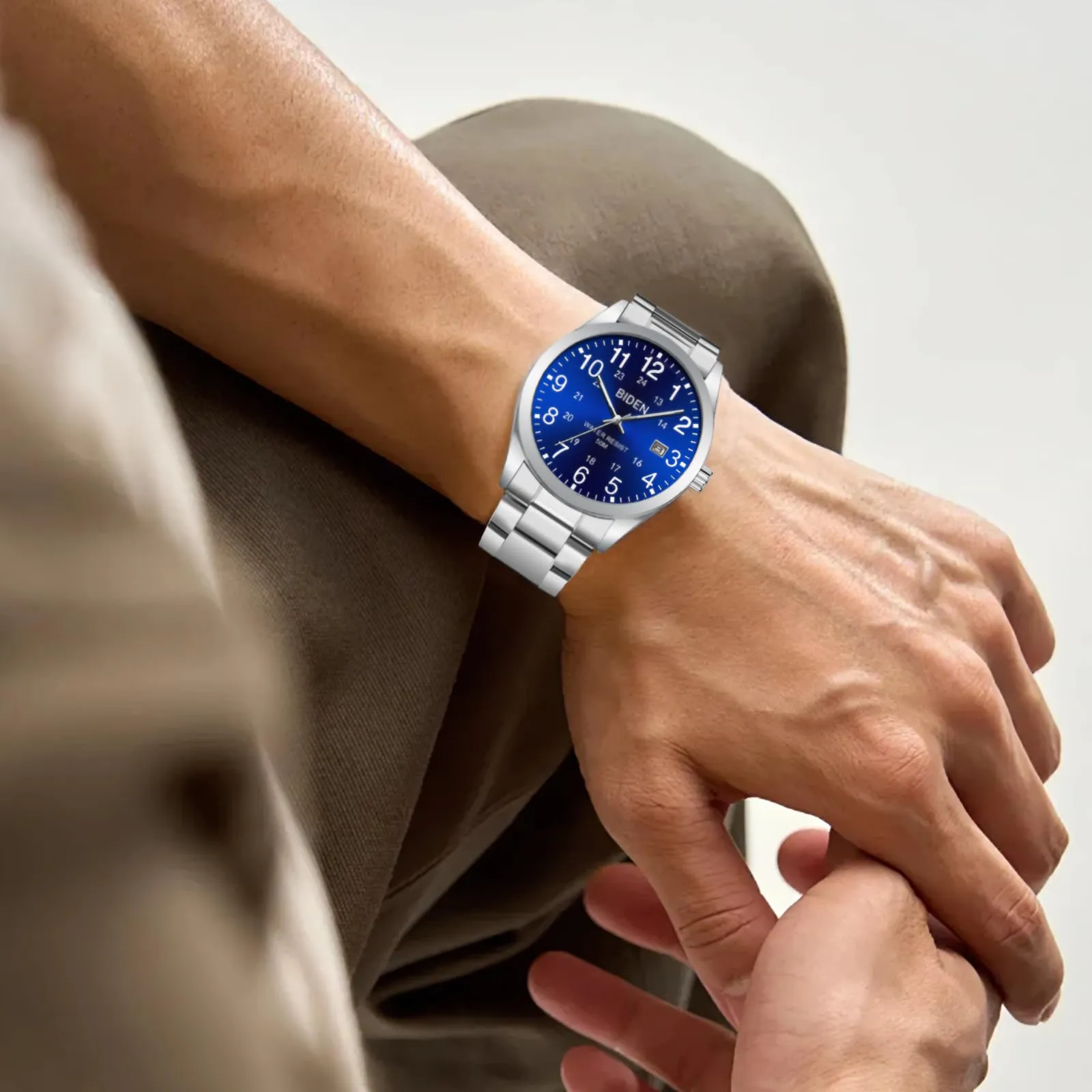 LN LENQIN Orologio Uomo Acciaio Inox Analogico Quarzo Impermeabile Datario - immagine 6