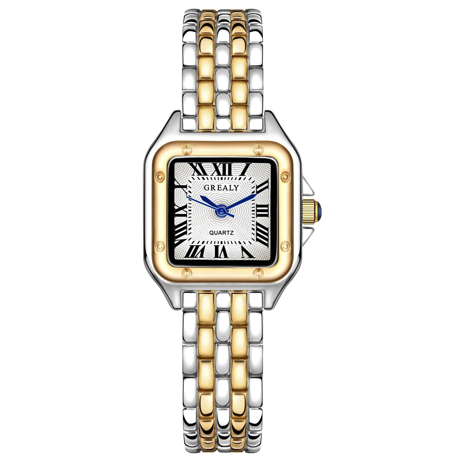 AOOSU Orologio da Donna, Orologio Donna Piccolo, Orologios Analogico al Quarzo con Cinturino in Acciaio, Cassa Rettangolare Quadrante Romano (Oro e Argento) - immagine 1