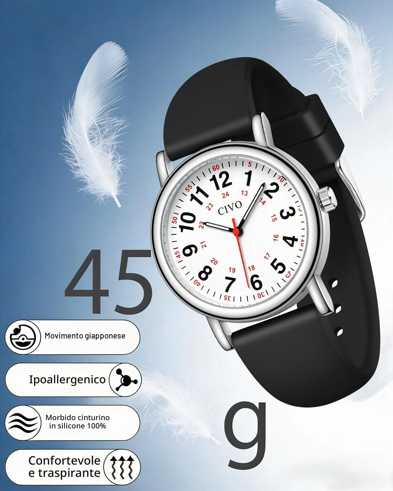 CIVO Orologio Infermiere Unisex Analogico: Orologi da Polso Impermeabile Scala 12/24 Ore con Secondi - Regalo per Donna Uomo Studente di Medicina - immagine 4