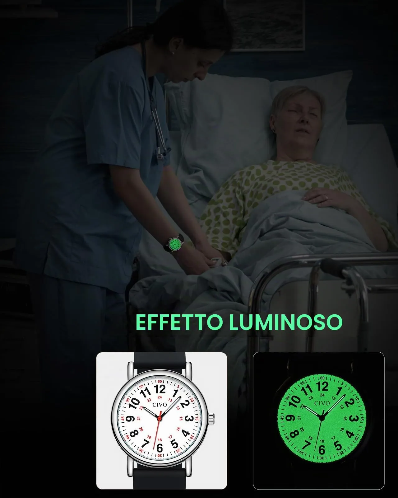 CIVO Orologio Infermiere Unisex Analogico: Orologi da Polso Impermeabile Scala 12/24 Ore con Secondi - Regalo per Donna Uomo Studente di Medicina - immagine 5