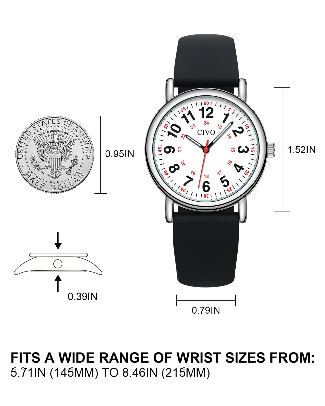 CIVO Orologio Infermiere Unisex Analogico: Orologi da Polso Impermeabile Scala 12/24 Ore con Secondi - Regalo per Donna Uomo Studente di Medicina - immagine 7