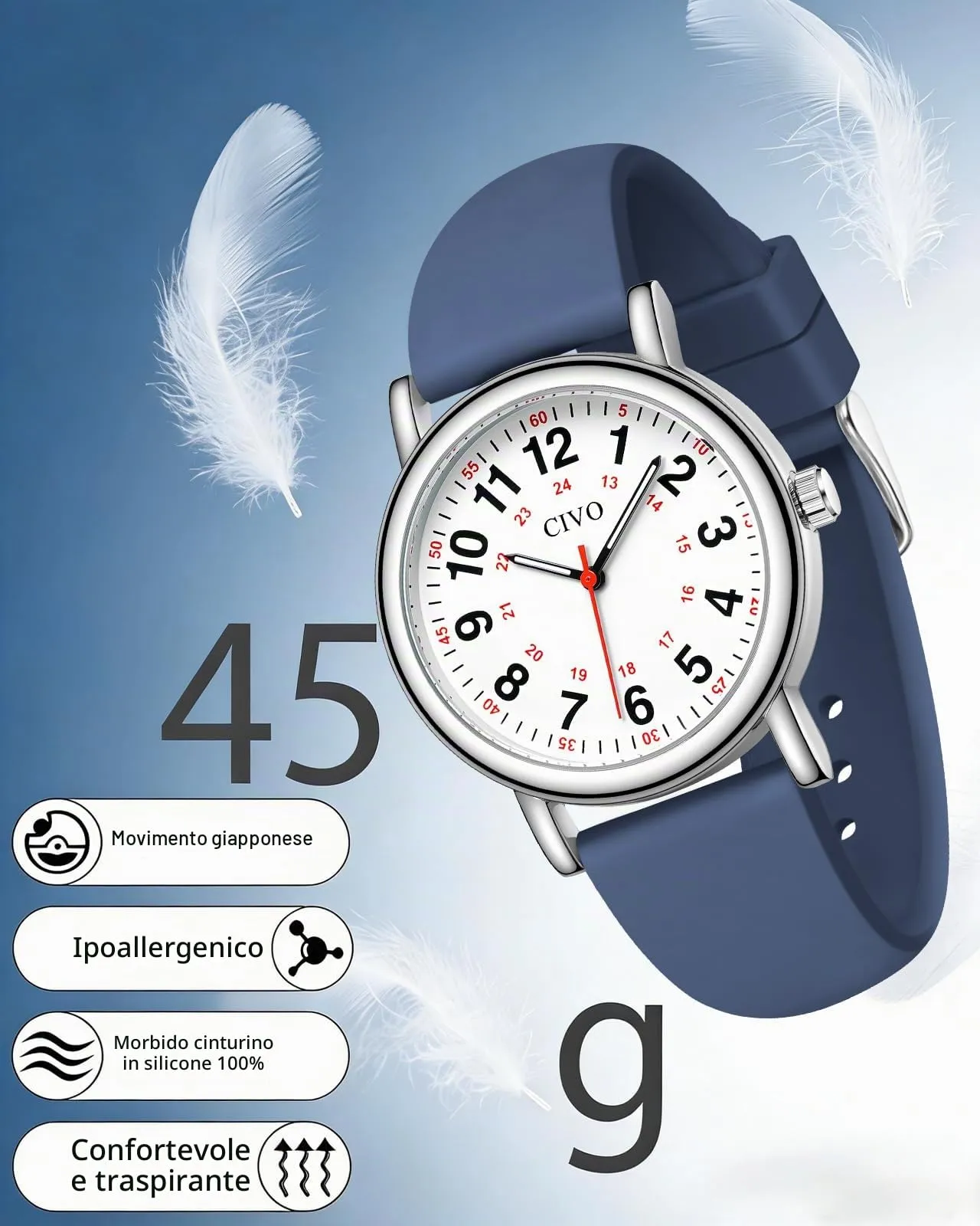 CIVO Orologio Infermiere Donna Uomo: Impermeabile con Quadrante di Facile Lettura - Orologi da Polso Analogico Quarzo Luminoso - Regalo per Studente di Medicina Unisex - immagine 4