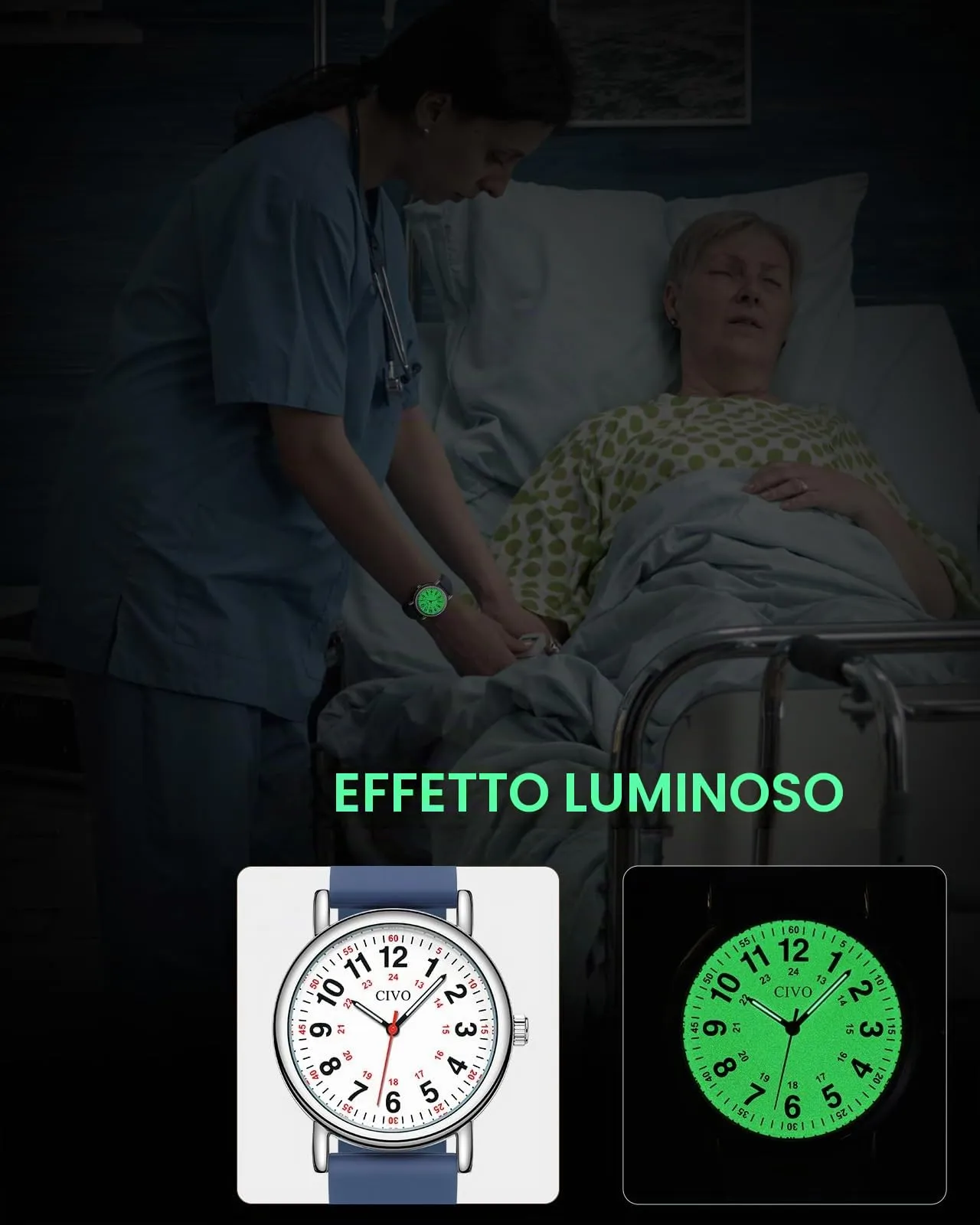 CIVO Orologio Infermiere Donna Uomo: Impermeabile con Quadrante di Facile Lettura - Orologi da Polso Analogico Quarzo Luminoso - Regalo per Studente di Medicina Unisex - immagine 5