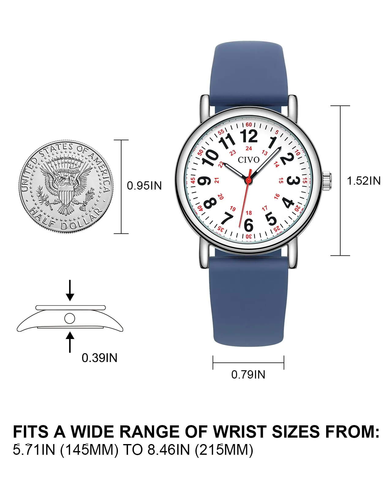 CIVO Orologio Infermiere Donna Uomo: Impermeabile con Quadrante di Facile Lettura - Orologi da Polso Analogico Quarzo Luminoso - Regalo per Studente di Medicina Unisex - immagine 7