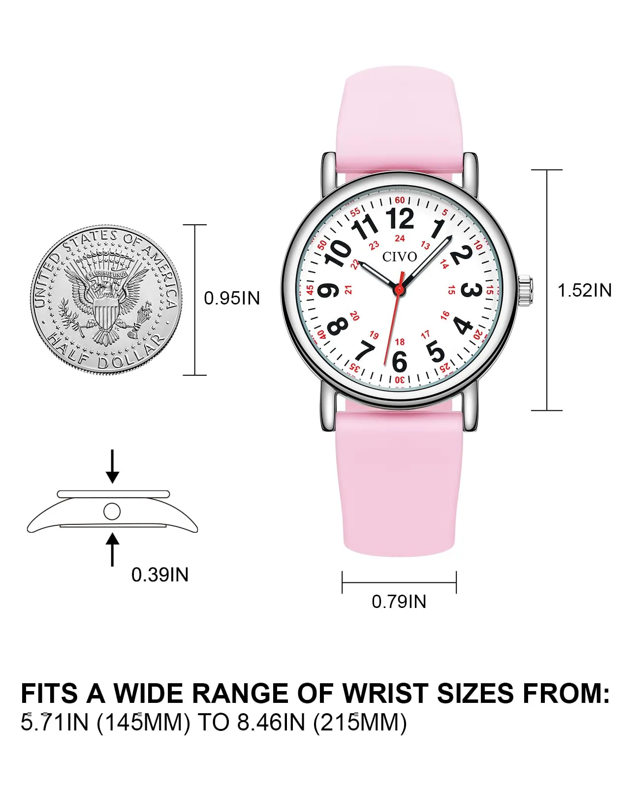 CIVO Orologio Donna Infermiere Analogico: Impermeabile Scala 12/24 Ore con Secondi - Orologi da Polso Quarzo Luminoso - Regalo per Studente di Medicina - immagine 7