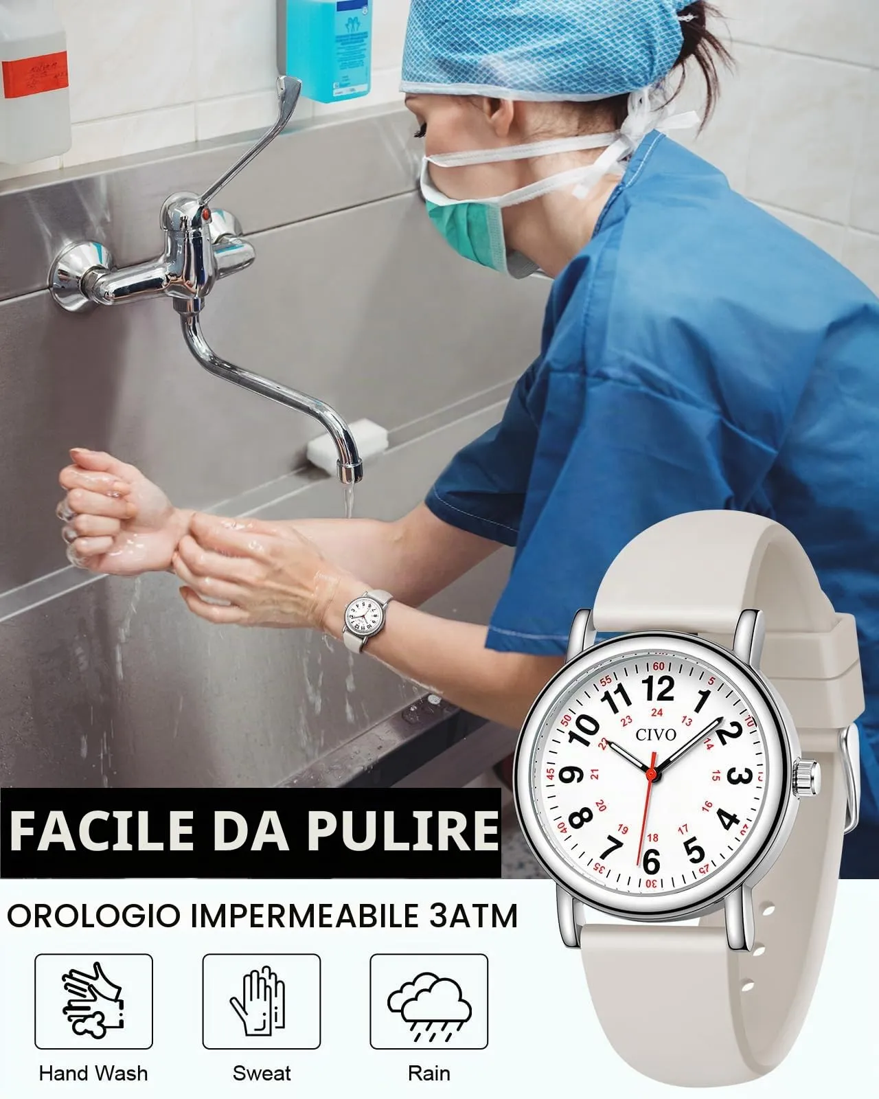 CIVO Orologio Analogico Donna Uomo: Impermeabile Scala 12/24 Ore con Secondi - Orologi da Polso Quarzo Luminoso - Regalo per Studente di Medicina Unisex - immagine 2