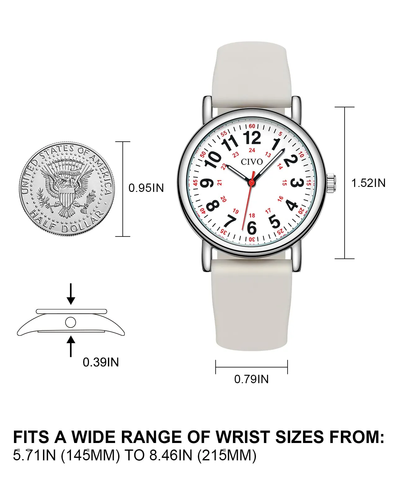 CIVO Orologio Analogico Donna Uomo: Impermeabile Scala 12/24 Ore con Secondi - Orologi da Polso Quarzo Luminoso - Regalo per Studente di Medicina Unisex - immagine 7